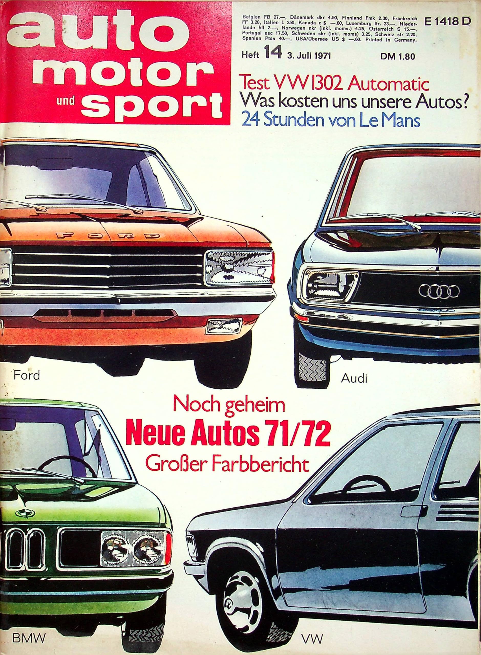 Echte, historische Zeitschrift von 1971 - Garantiert 55 Jahre alt - Personalisiertes Geschenk 55. Geburtstag Mann - Original aus 1971 - Die Geschenkidee für Männer - Auto Motor Sport 14/1971