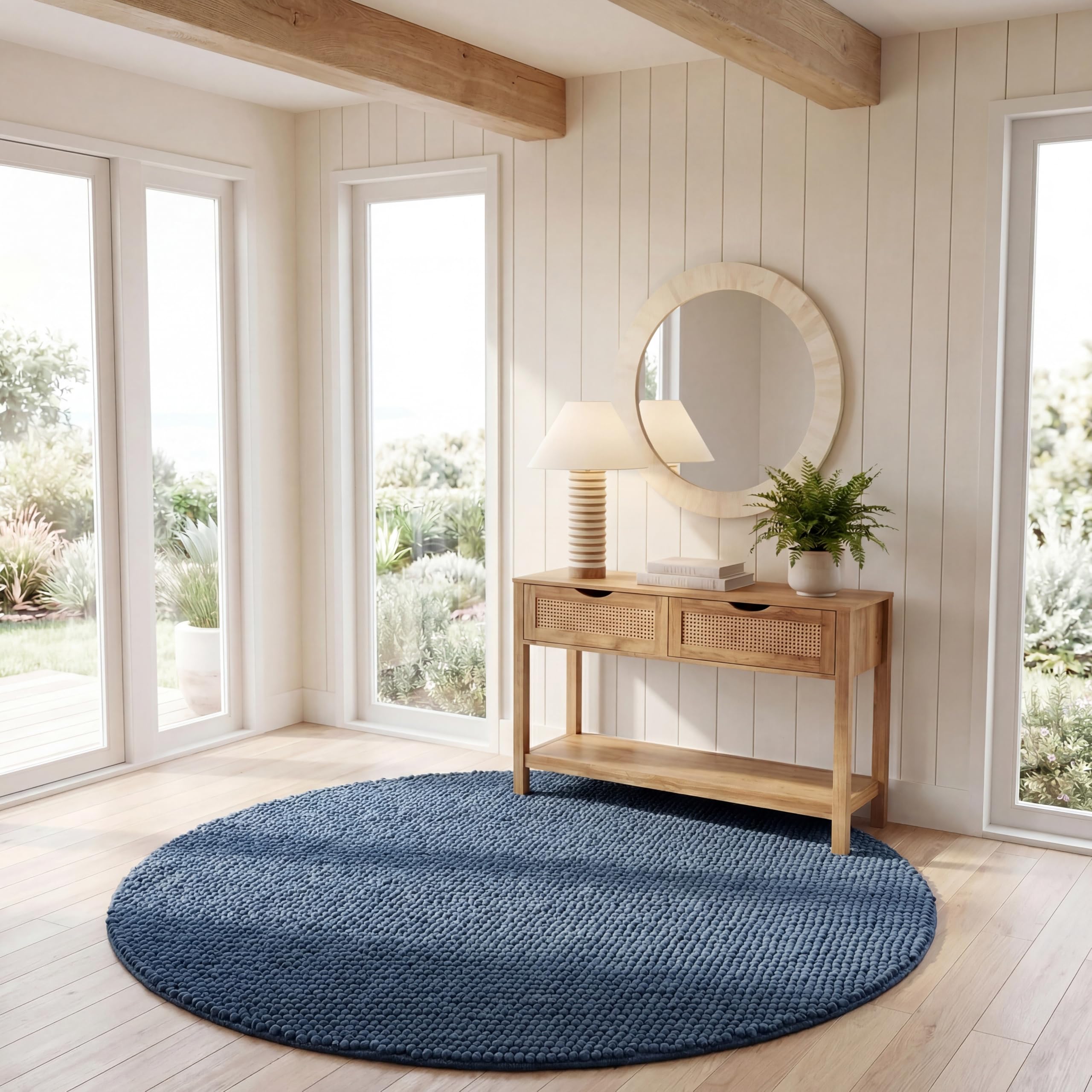 SAFAVIEH Natura Wool Round Rug 6 ft, Modern Pebble Navy & Blue NAT620M