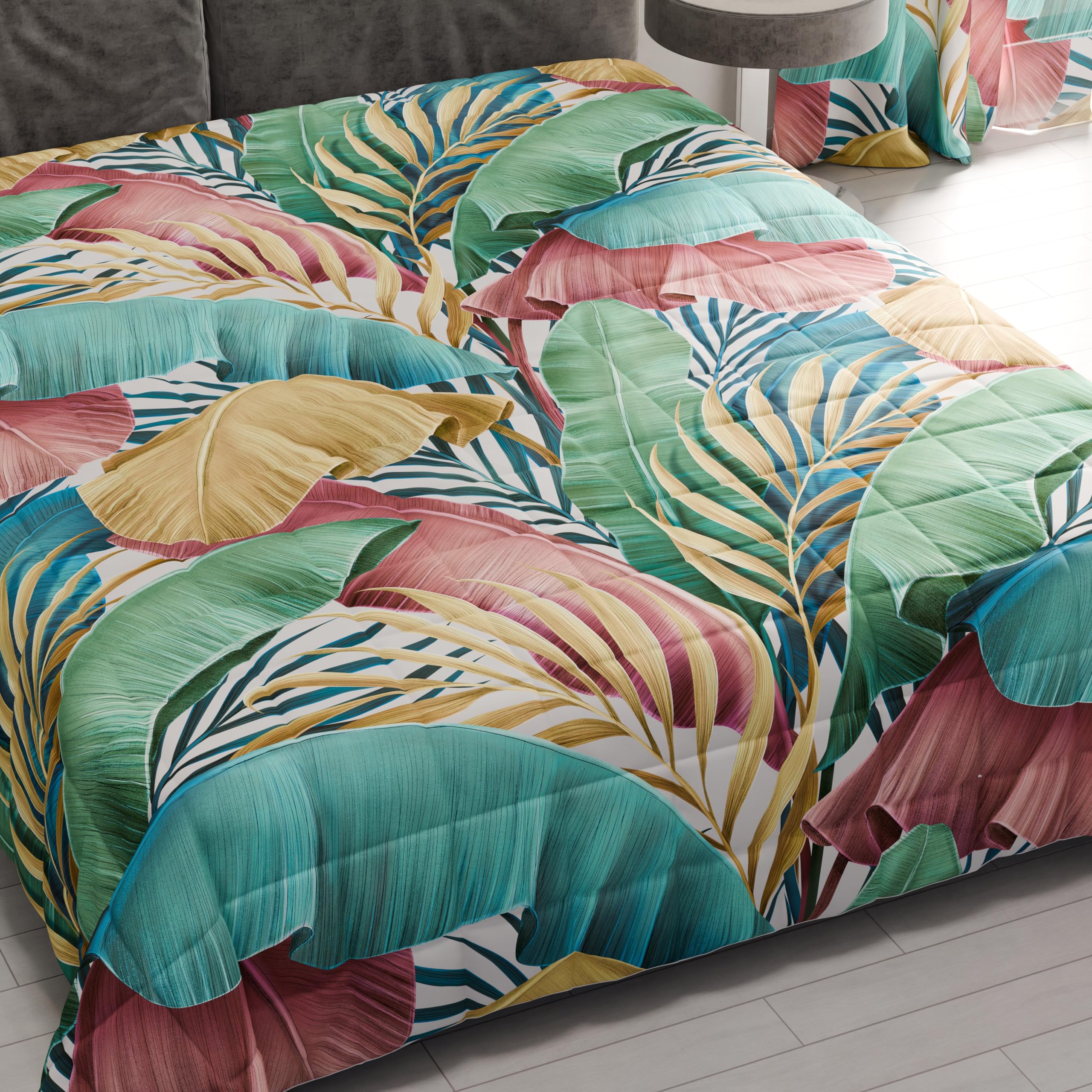 Copriletto Matrimoniale Primavera/Estate PETTI - Leggero In Microfibra Anallergica, Tropical 06 - Made Italy - Foto 11