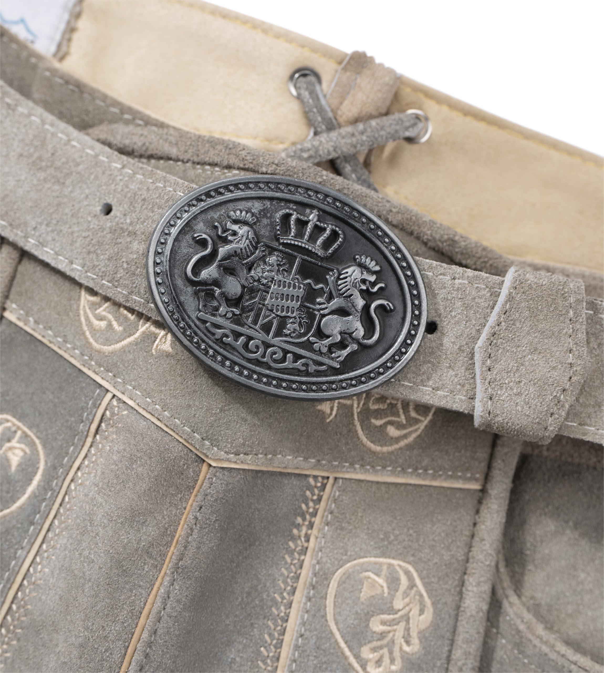 Schöneberger Trachten Couture Herren Lederhose kurz mit Trachtengürtel Bayern, Trachtenlederhose für Oktoberfest, Original Nubuk-Leder, Bergjäger