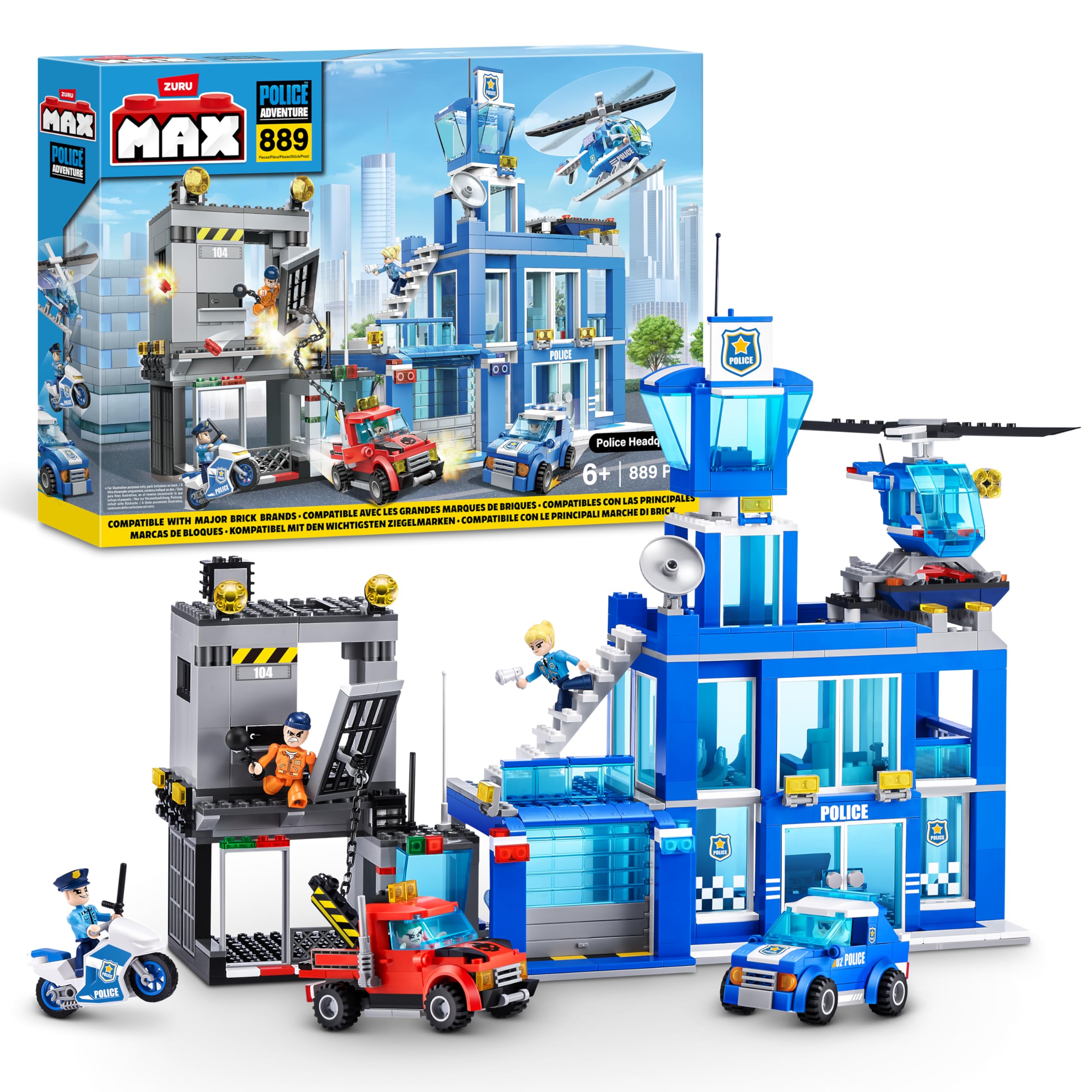 MAX Adventure Police Headquarters Playset (889 pieces) Building Bricks Toys For Kids 5+ Create Vehicles and More Unbox Discover, Major Brand Compatible