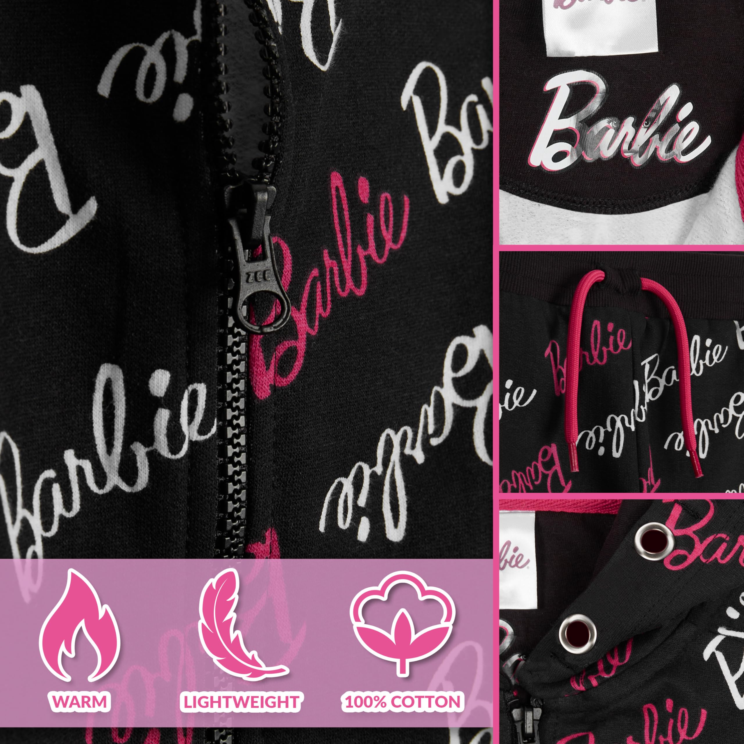 Barbie Ensemble de leggings à capuche rose pour filles, ensemble de survêtement à capuche et pantalon de survêtement pour enfants de 3 à 14 ans, cadeau pour adolescentes