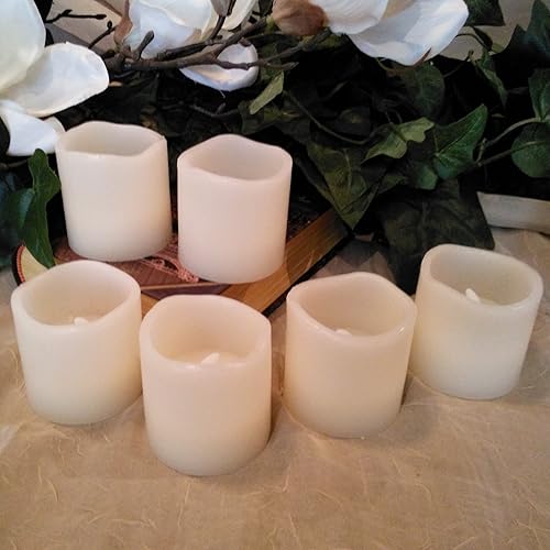 Miniatura 9 de LED Lytes set de 6 velas sin llamas, cera votiva a baterías y llama amarilla ámbar para bodas y fiestas, de 2 x 2 pulgadas (largo x ancho), color