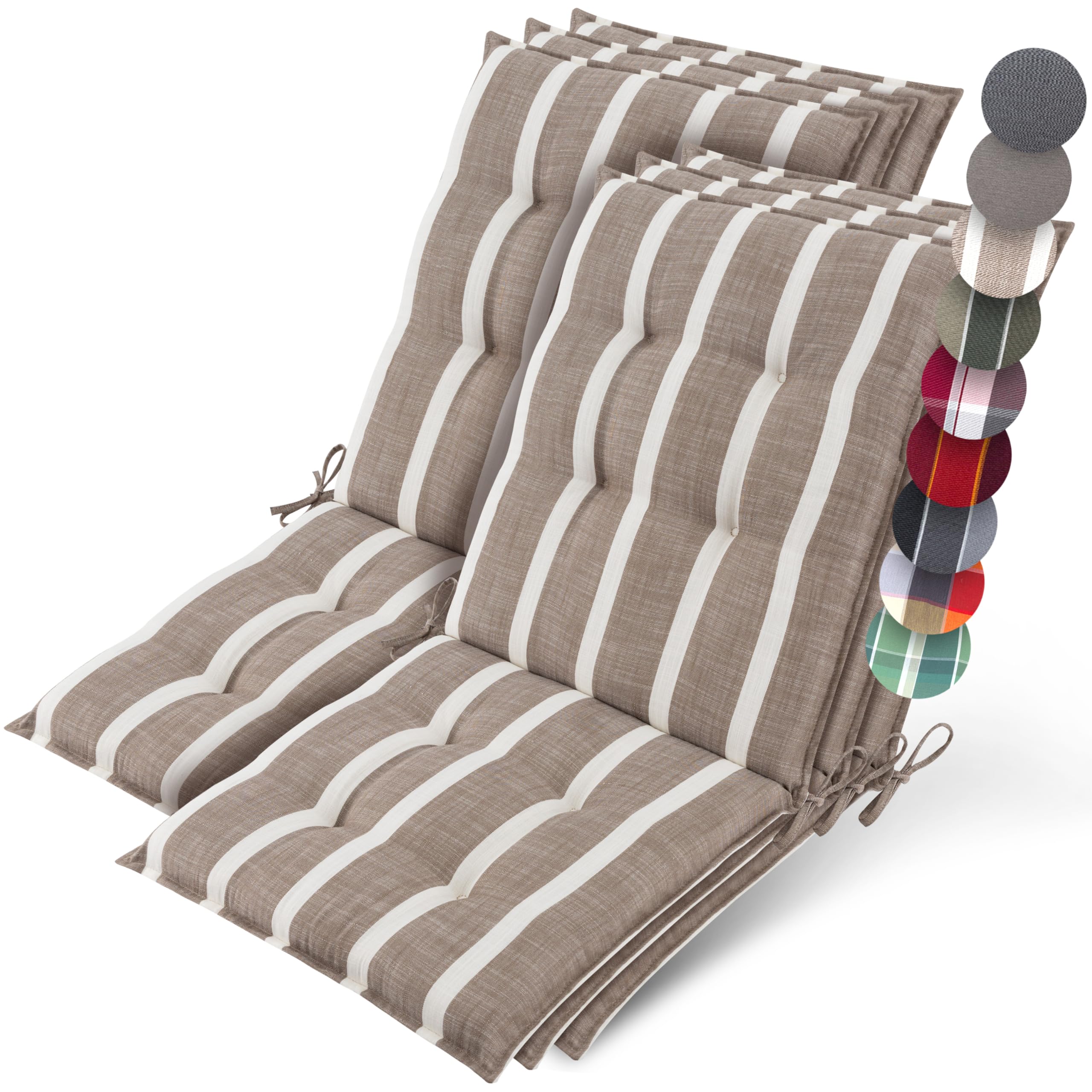 Beautissu Set 6 Premium Cojin Silla Jardín con Respaldo Bajo 100x50cm Sun-NL – Resistencia UV 8cm Grosor Acolchado Cojín Exterior con Respaldo Antideslizante – Rayas Beige Blanco