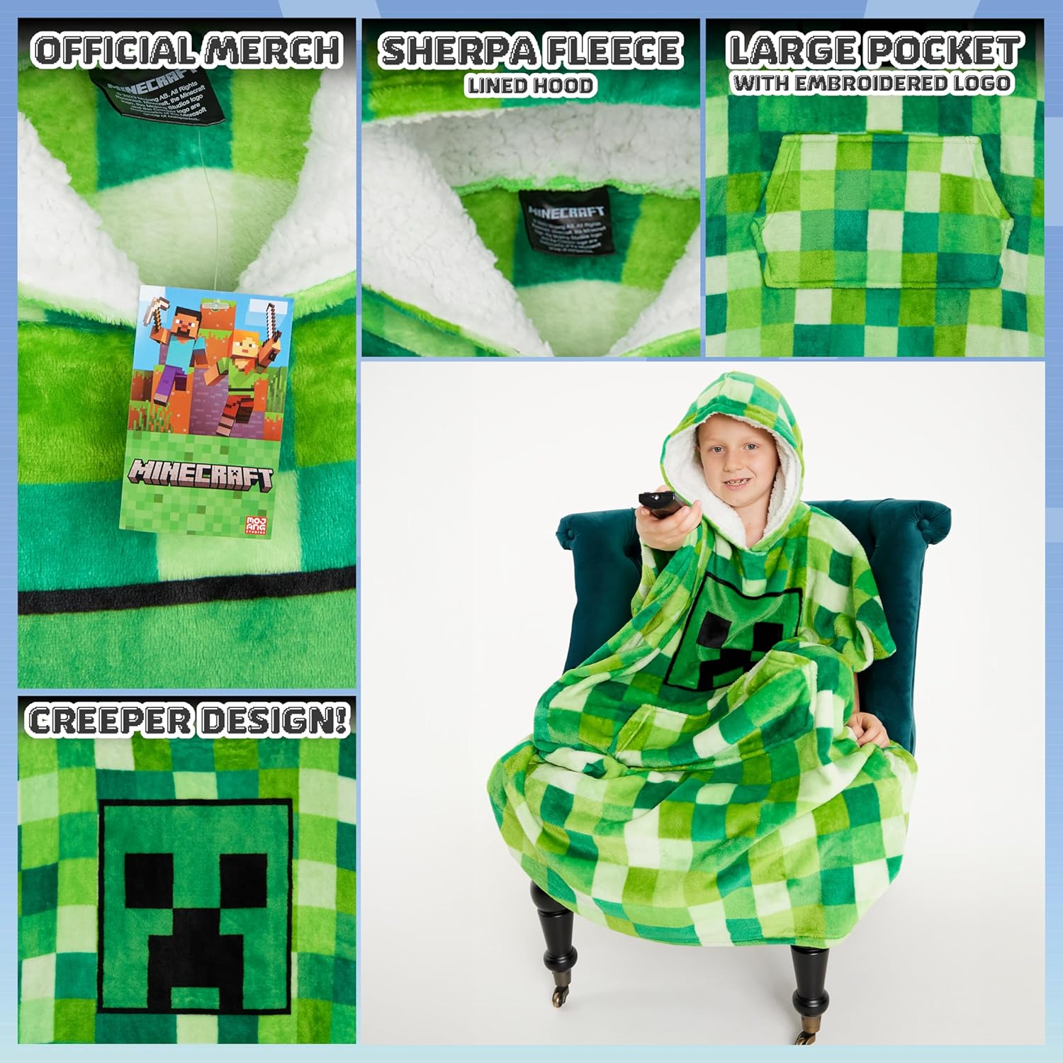 Sherpa-Lined Minecraft Fleece Hoodie Blanket for Australia Ubuy