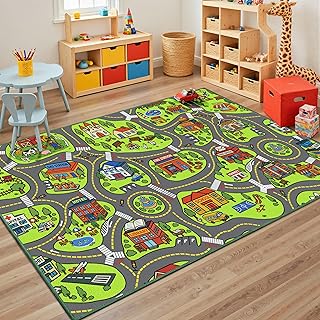 Alfombra de juego ultra antideslizante para niños, alfombra de juego para autos de juguete, alfombra educativa de mapa de la ciudad para niños, sala de juegos, dormitorio, alfombra de juego más segura