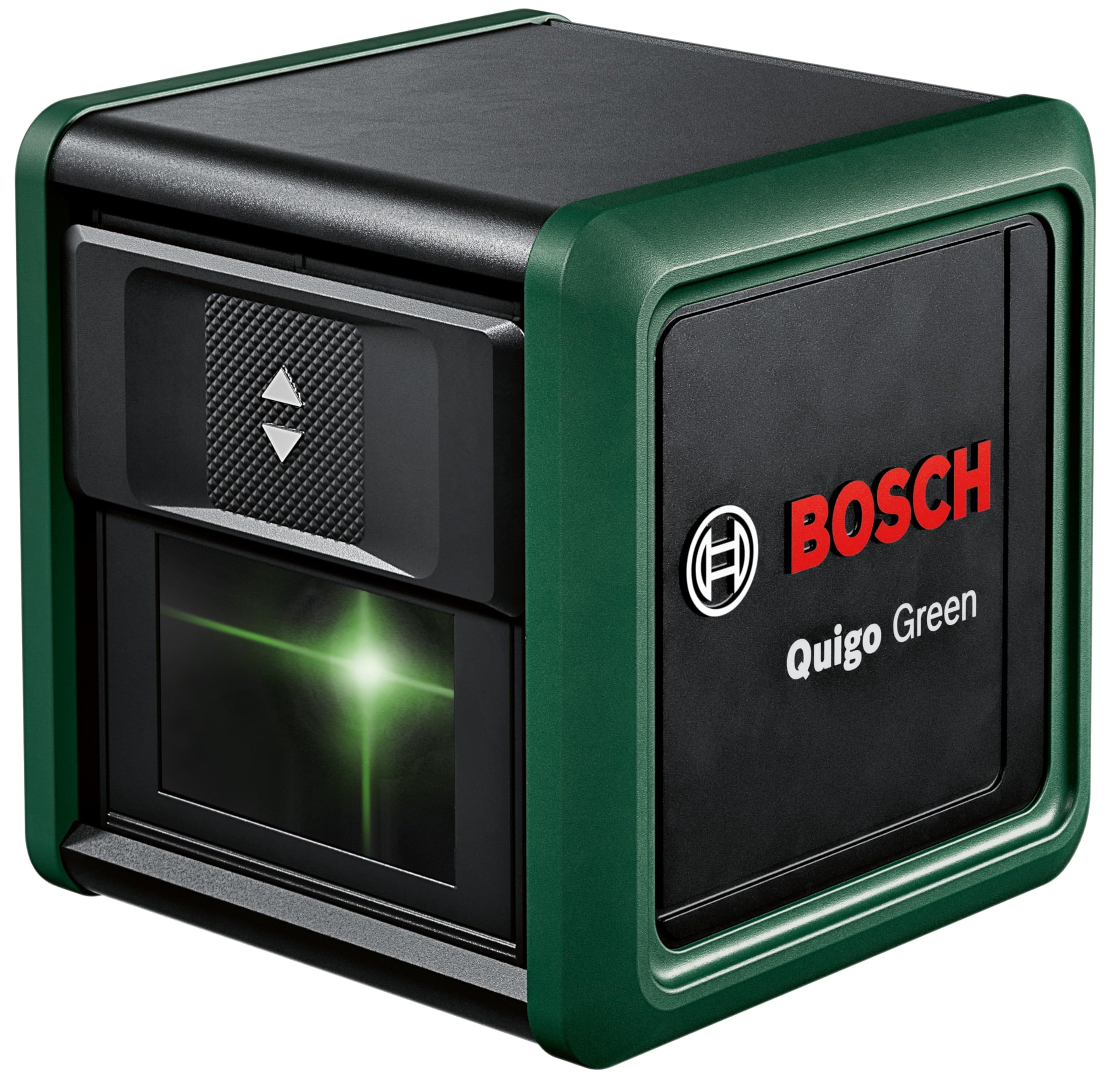 Bosch Home and Garden Kreuzlinienlaser Quigo Green mit Stativ (grüner Laser für bessere Sichtbarkeit, Gehäuse aus recyceltem Kunststoff, im E-Commerce Karton)