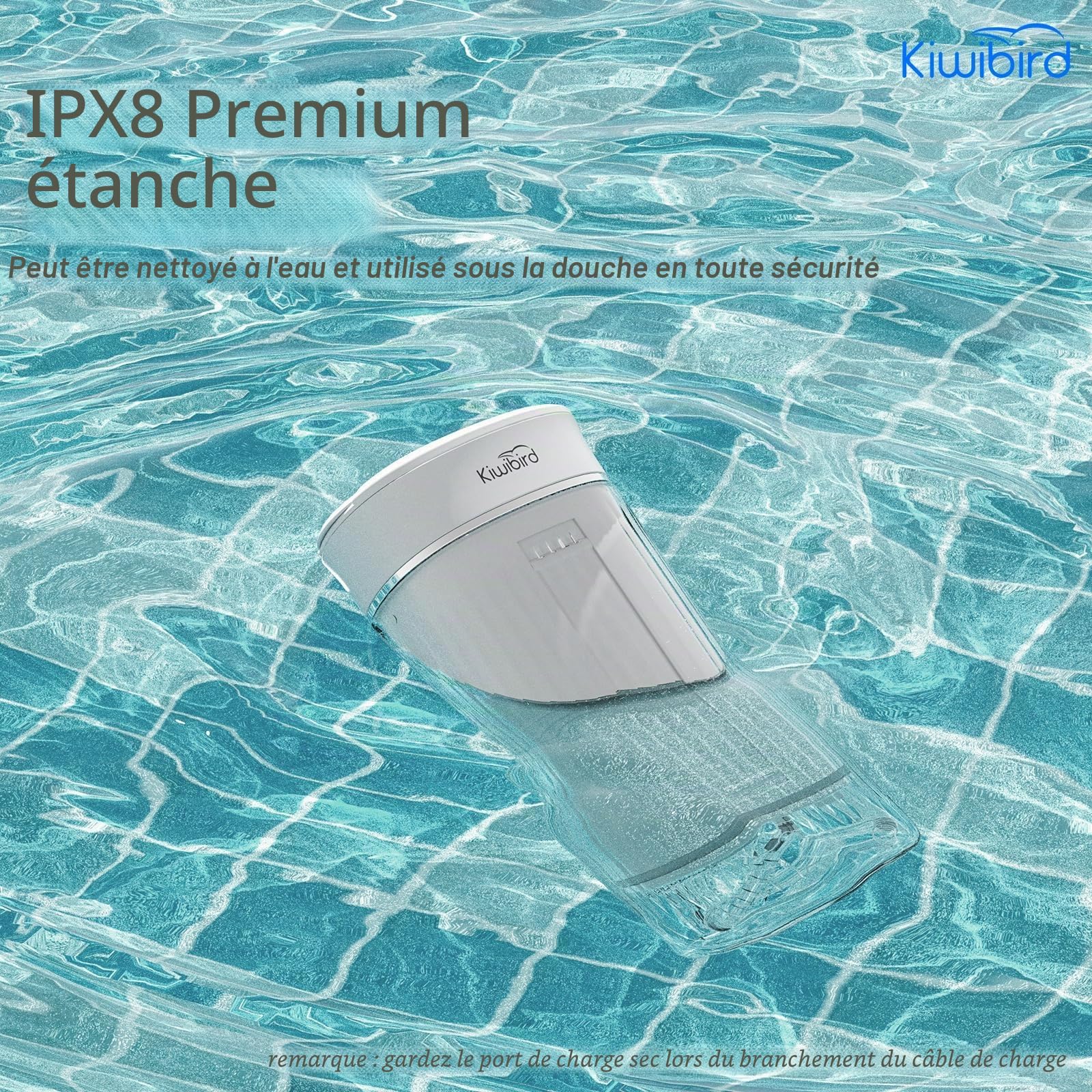 KIWIBIRD Mini hydropulseur pour voyage, irrigateur buccal sans fil ultra-portable avec lumière UVC, étanchéité IPX8, 3 modes, nettoyeur de dents de 230 ml pour soins des pierres amygdales et des