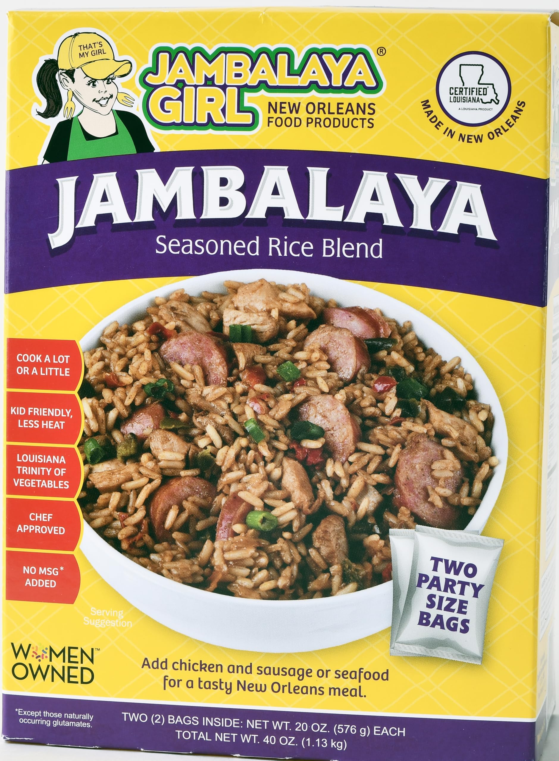 Jambalaya Girl - Jambalaya Rice Mix, "Party Size" (20 oz Bags - 2 in One Pack) | Easy Dinner Mix from New Orleans | Fully Blended | More Real