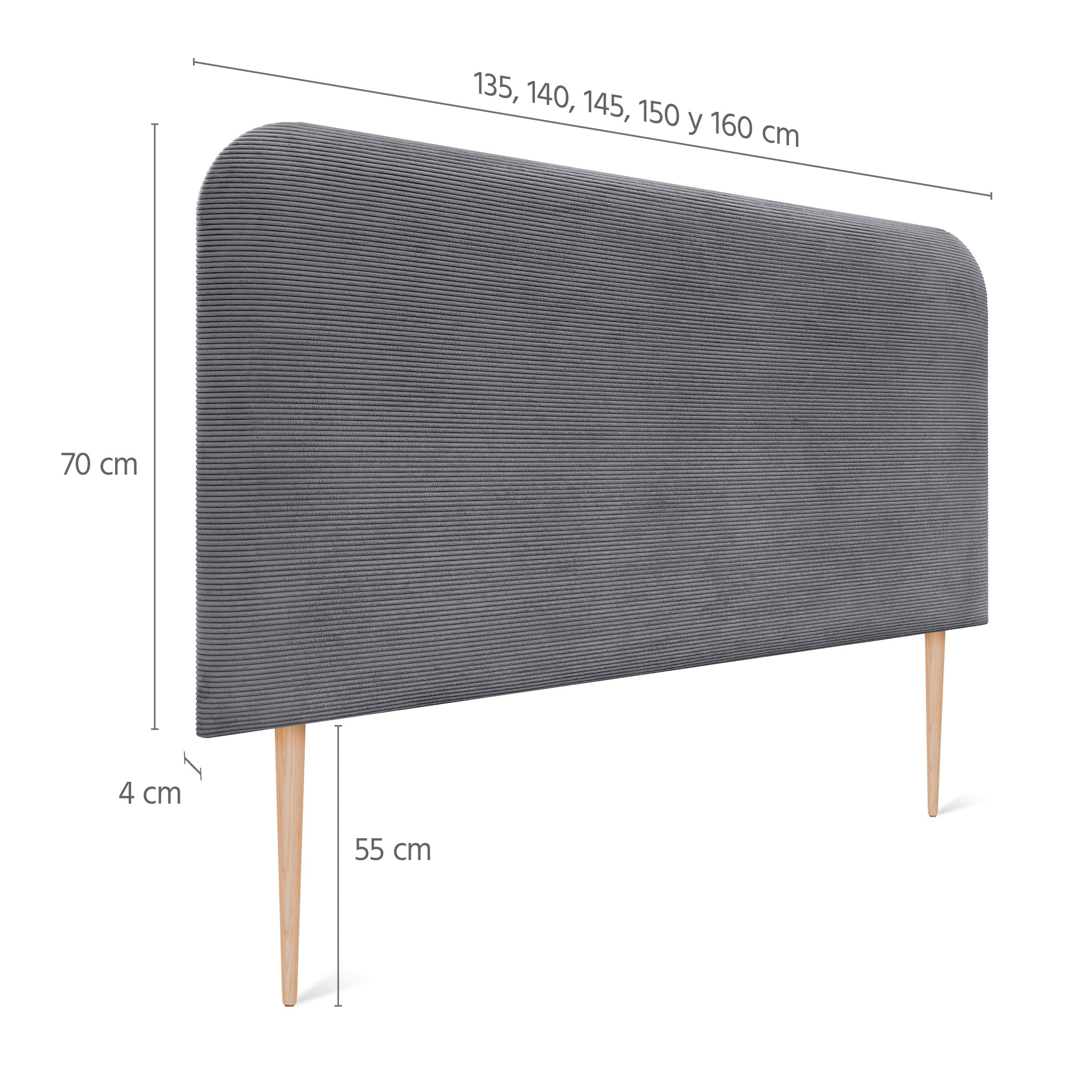 DHOME Tête de Lit Rembourrée Lisse et Courbée 70cm en Velours Côtelé Premium avec Pieds pour Mur Acoustiques Absorbantes Tête de Lit pour Chambre (Gris Foncé, 140cm)