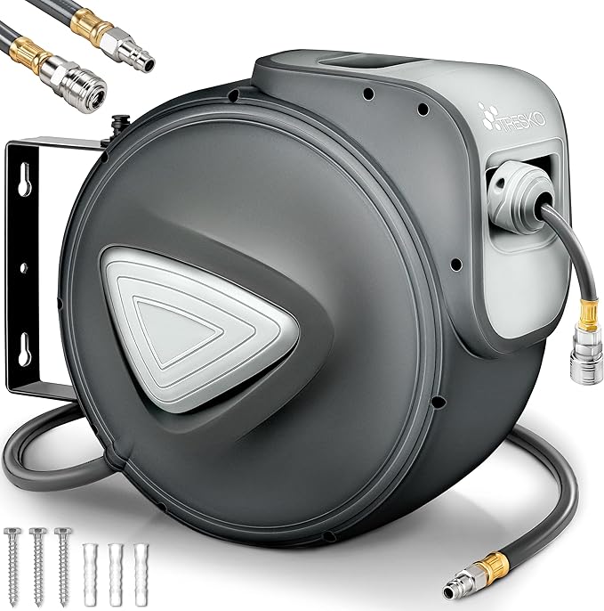 Carrete Enrollador de Manguera de Aire Comprimido TRESKO® de 20 m con Soporte Giratorio