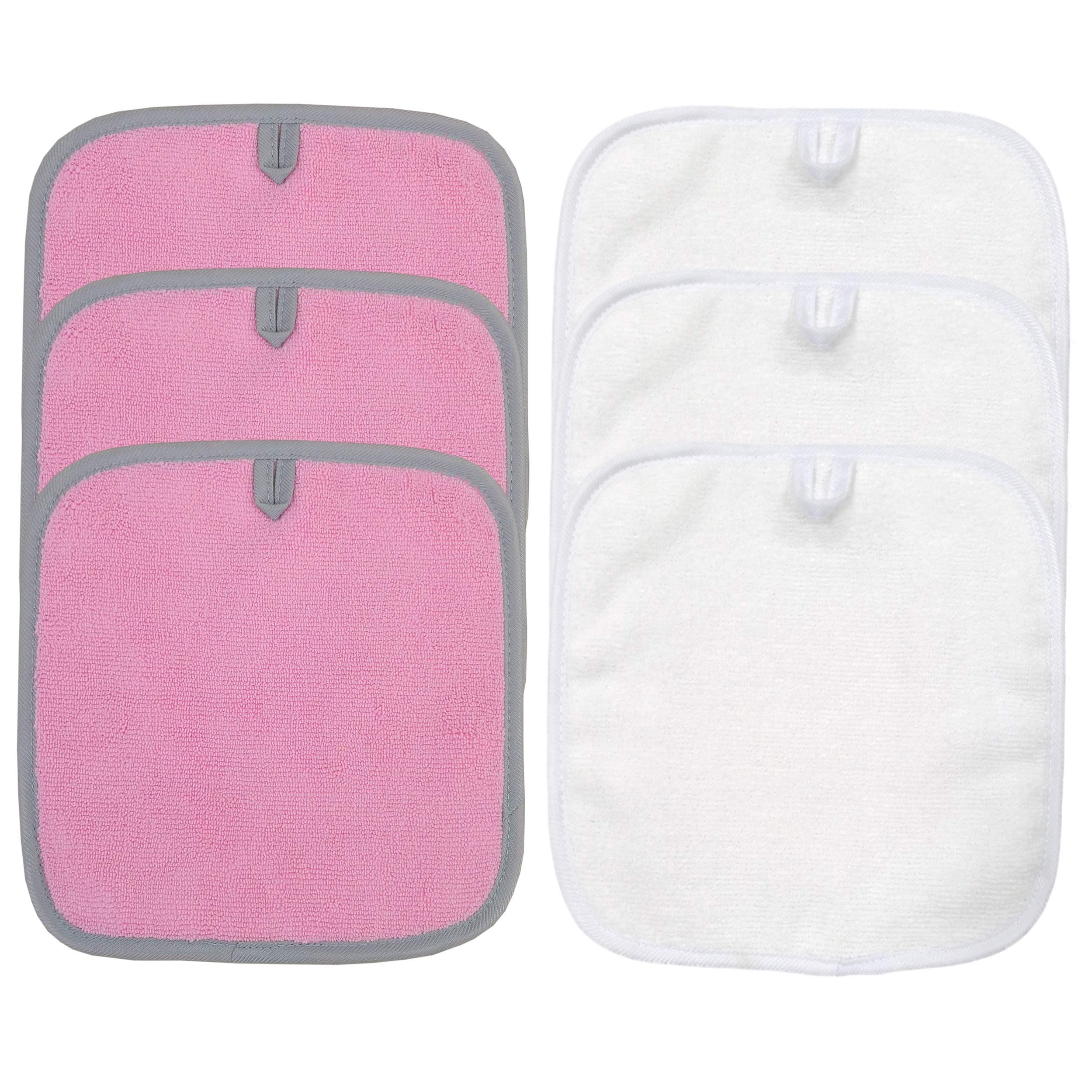 Polyte - 6 serviettes démaquillantes/pour le visage - en microfibres - hypoallergénique/sans produits chimiques - rose/blanc - 20 x 20 cm