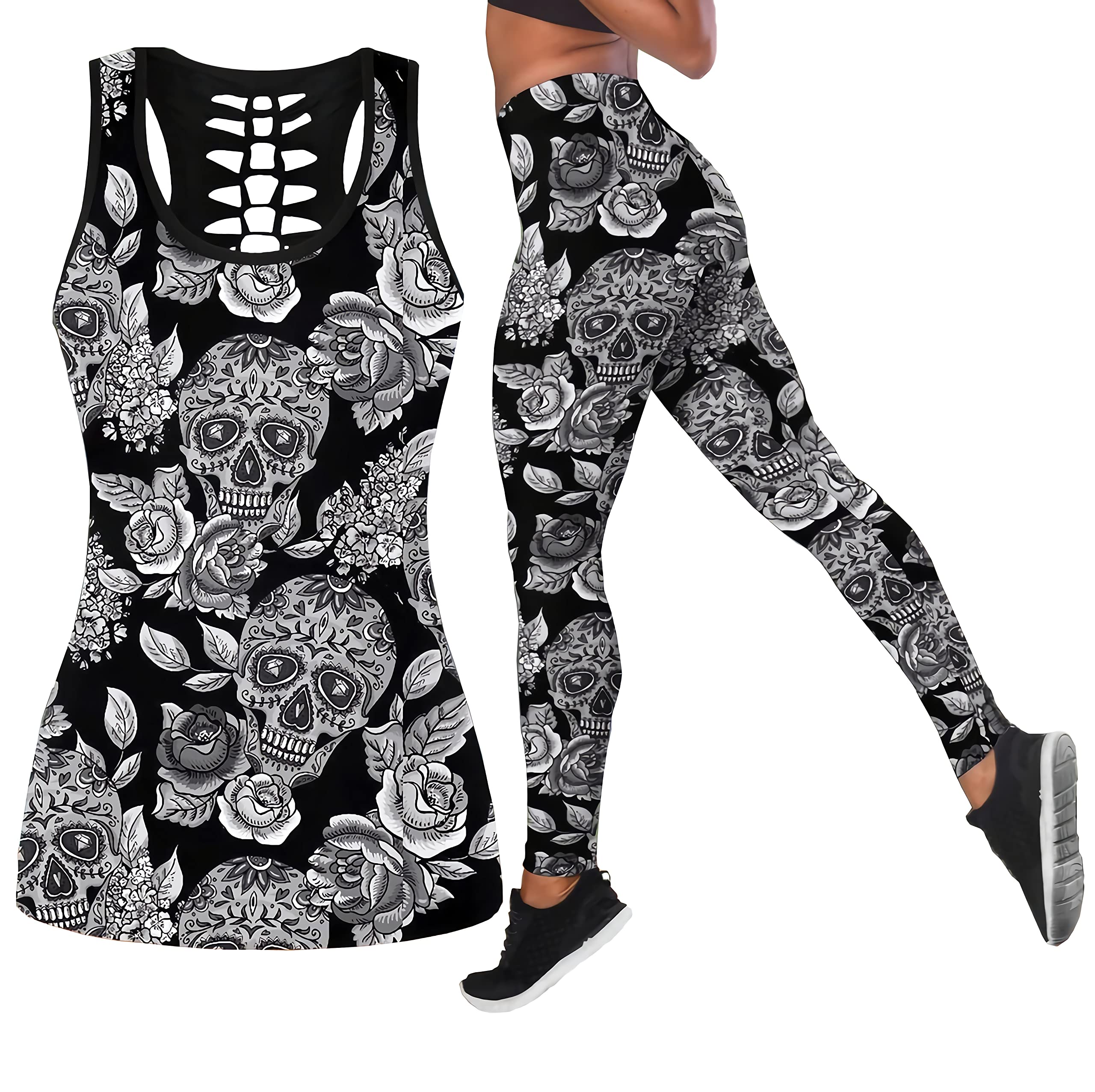 Lot de 2 sweats décontractés pour femme - Motif tête de mort - Pour le yoga et le jogging