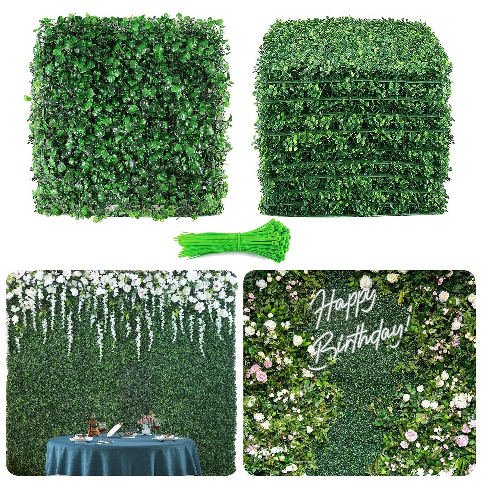 Photo 1 of Grass Wall Panels 12PCS 20" x 20" Artificial Boxwood Hedge Wall Panels Grass Backdrop Wall Panels Greenery Backdrop with Ties for Garden, Backyard, Wedding, Fence, Indoor Outdoor Wall Decor