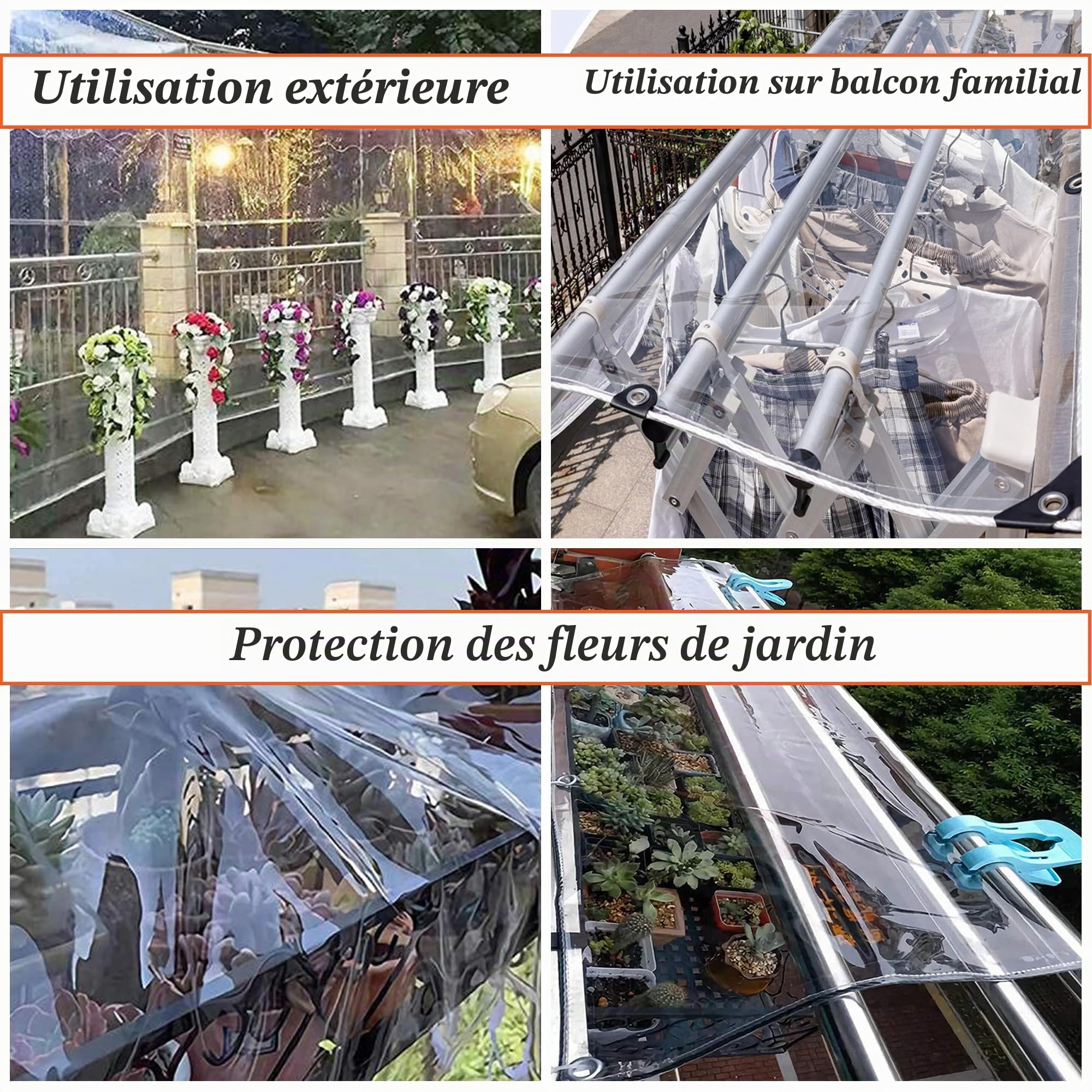 SSFMSF Bâche Transparente avec œillets 0.35mm Epaisse Multifonction PVC Protection Baches Imperméable Résistant à poussière pour Piscine Jardin Voiture Mobilier Terrasse. (H:2m * W:4m | 400g/m²)