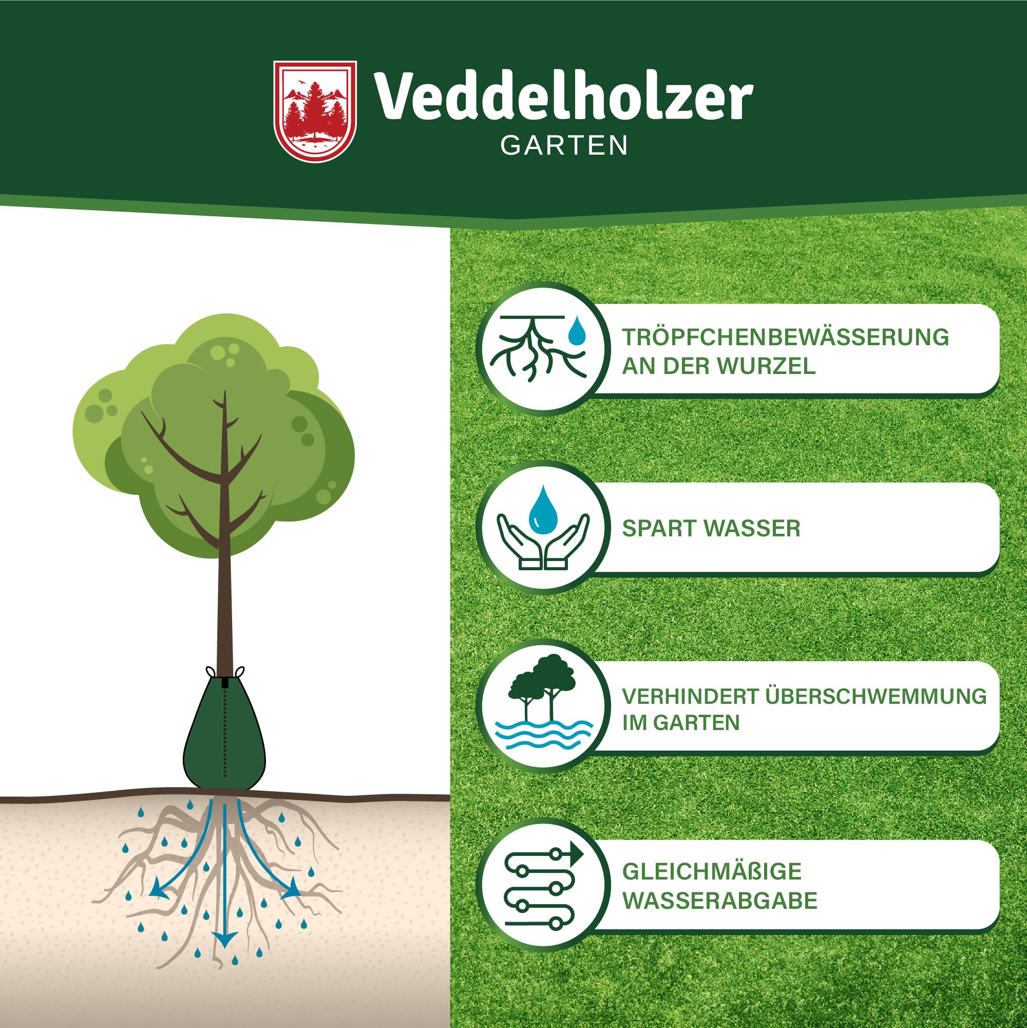 Veddelholzer Bolsa de riego para árboles de 8 x 75 l con cremallera combinable. Protección contra robo y etiqueta de protección. Resistente y resistente a la intemperie para árboles pequeños y grandes