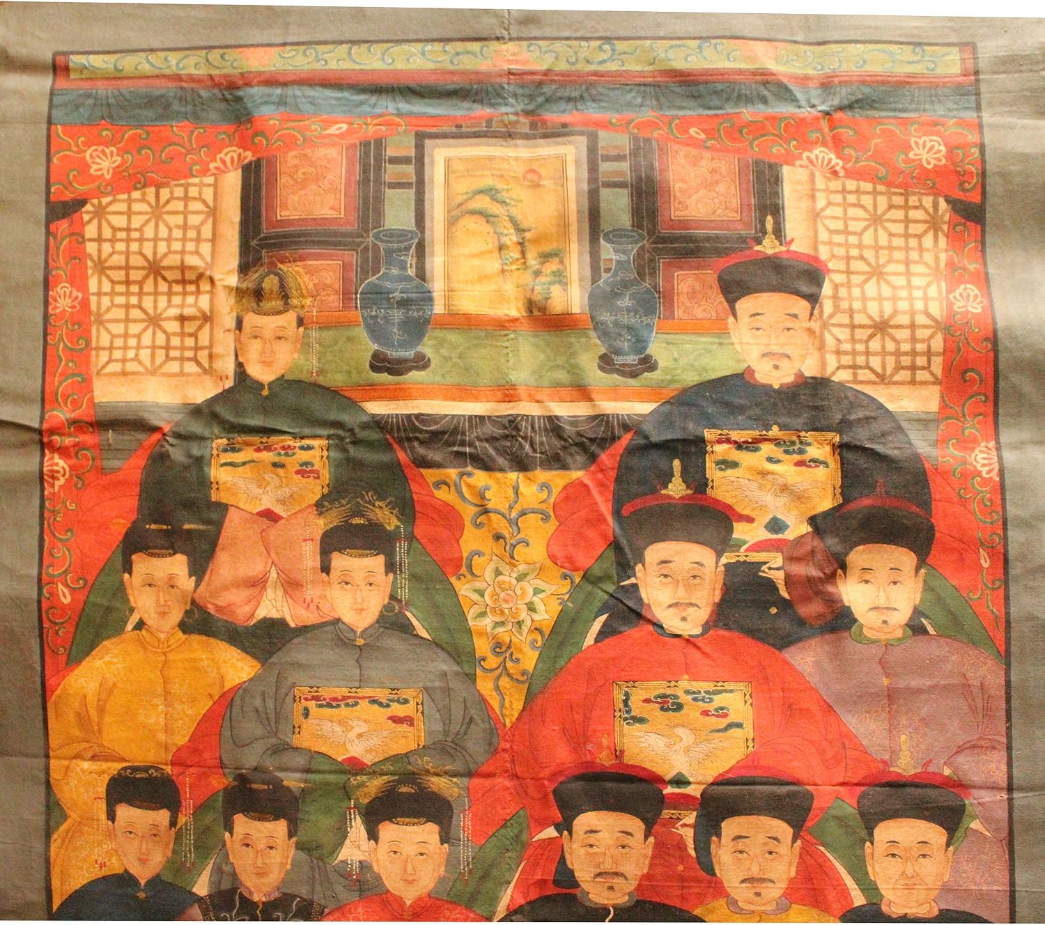 Chinese Hand-painted Canvas Color Ink Ancestors Painting Art Acs5095