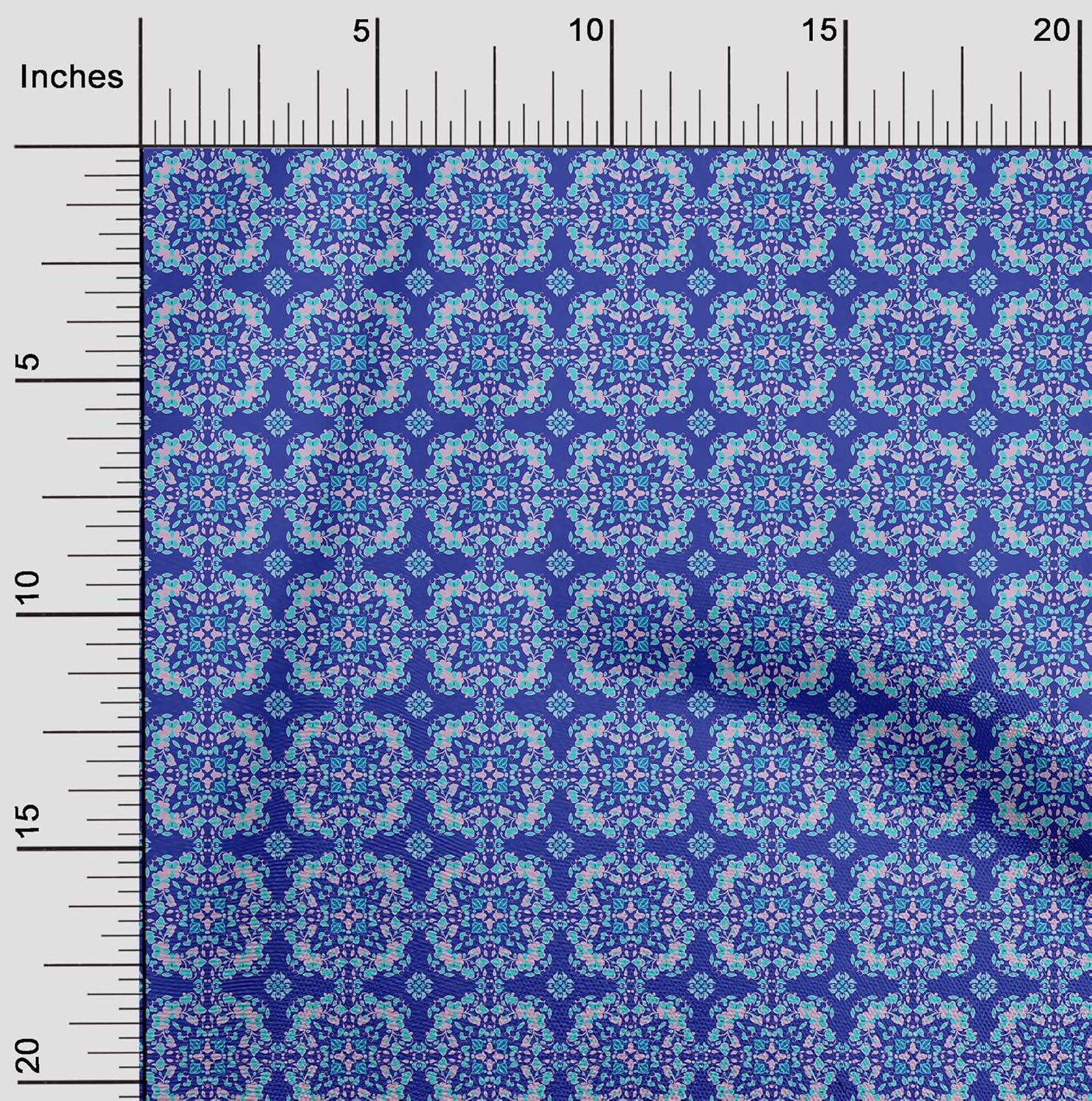 oneOone Cotton Jersey Blue Fabric Arabic Moroccan Quilting Supplies Print Sewing Fabric by The Yard 58 Inch Wide