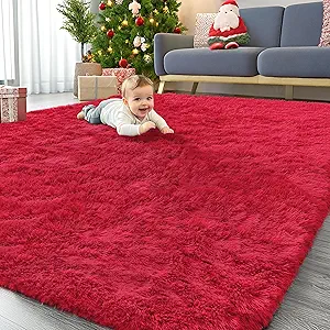 OLANLY 6x9 Machine Washable Large Area Rugs for Living Room, Bedroom, Soft Fluffy Shaggy Bedside Rug, Indoor Floor Carpet for Kids Girls and Boys, Dorms, Nursery, Home Decor Aesthetic, Red
