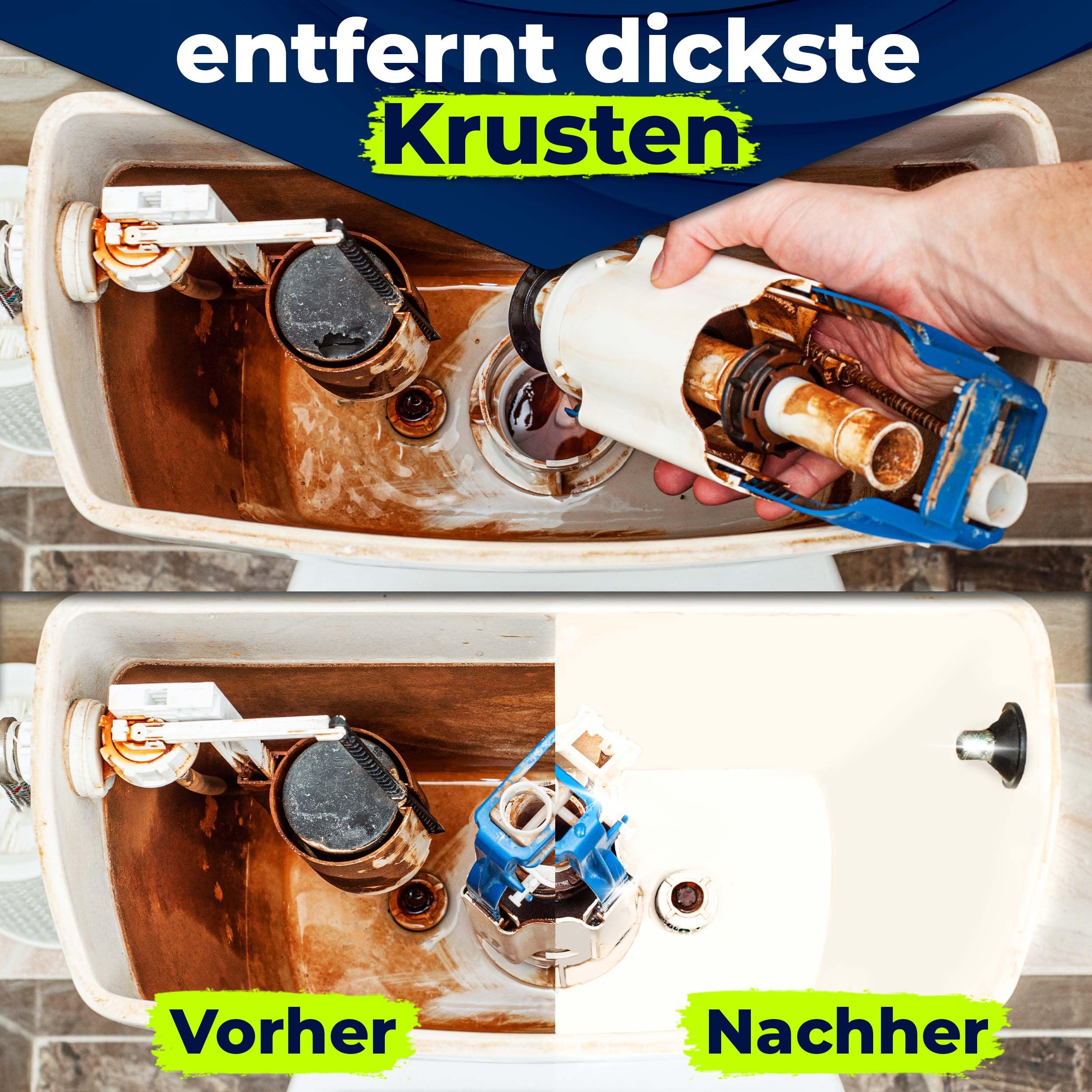 2.5L Spülkasten WC Entkalker Toilettenspülkasten, Extra starker Kalklöser für Aufputz und Unterputz WC Kästen auch bei starken Kalk Krusten der Spülkästen Mechanik, 2.5 liter Kanister
