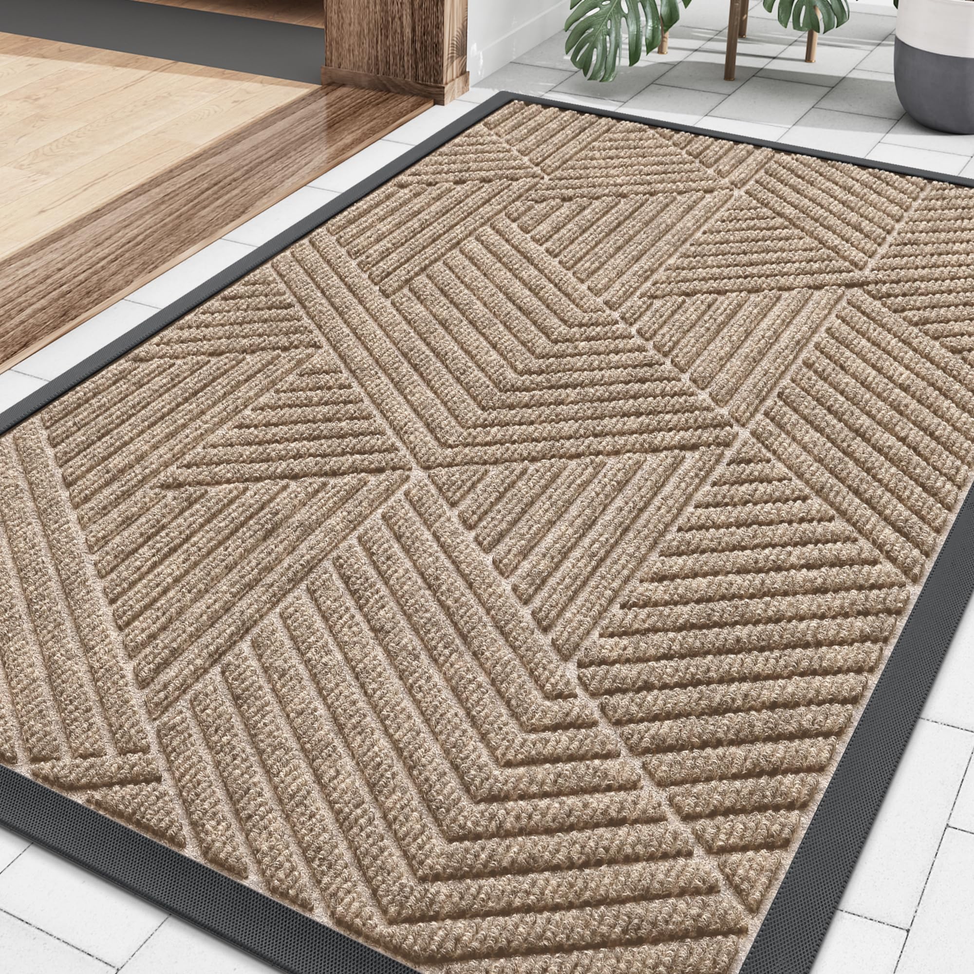 Smiry Front Door Mat Outside Entrance, Low Profile Rubber Doormat, 29.5x17