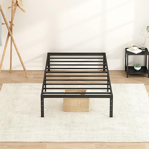Miniatura 8 de HLIPHA Base de cama de plataforma metálica de tamaño individual con soporte de listones de acero resistente, base de colchón de fácil montaje de 14