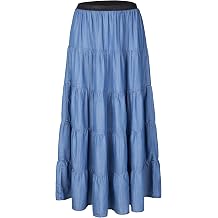 Tronjori Womens A Line Long Lightweight Tencel Denim Tiered Skirt with Multi Layers