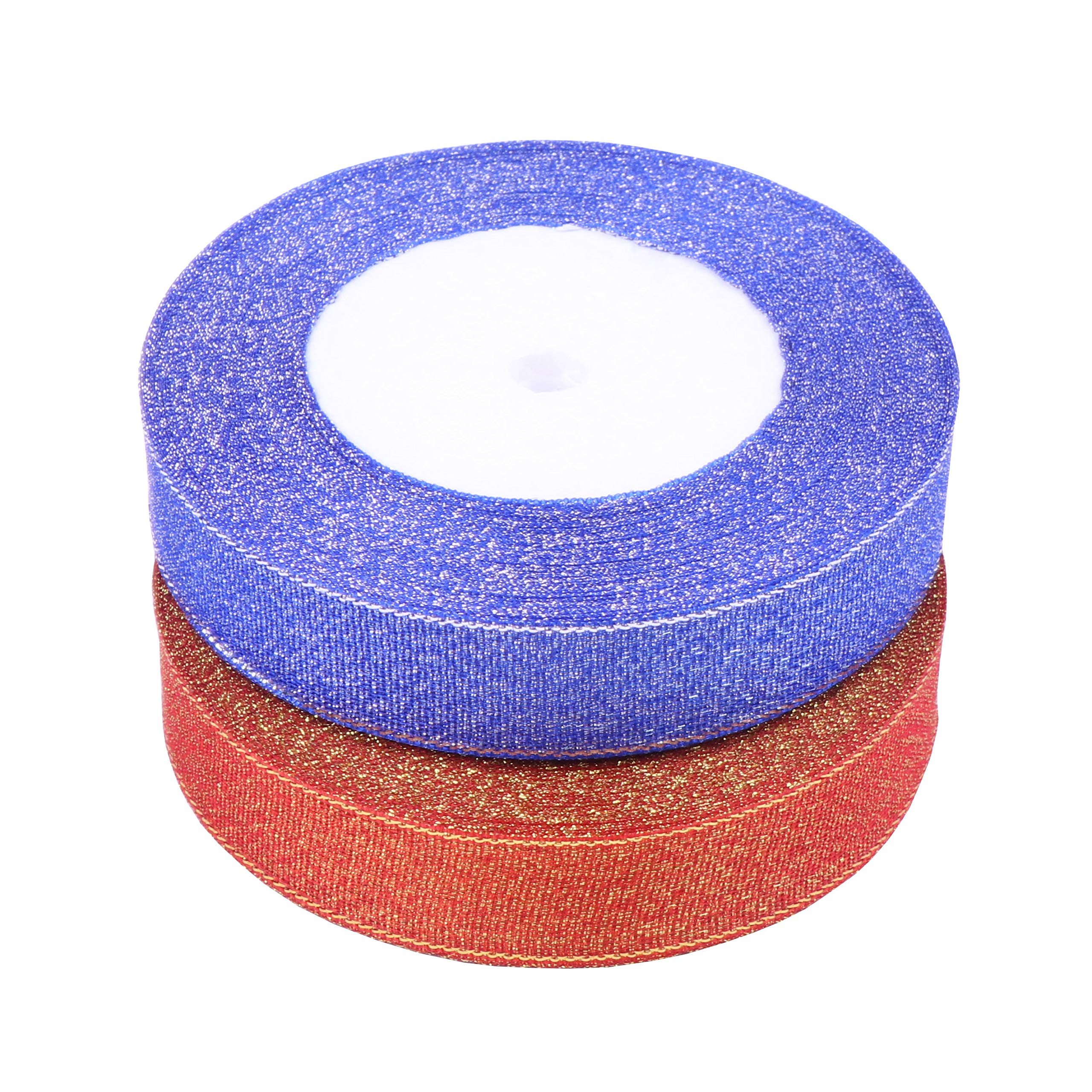 YAKA 3/4 inch 50 Yards Ribbon Shimmer Sheer Organza Ribbon for Craft Bow Party Decoration Packing Ribbons 2 Rolls (Sapphire Blue and Orange, 3/4 inch(20mm))