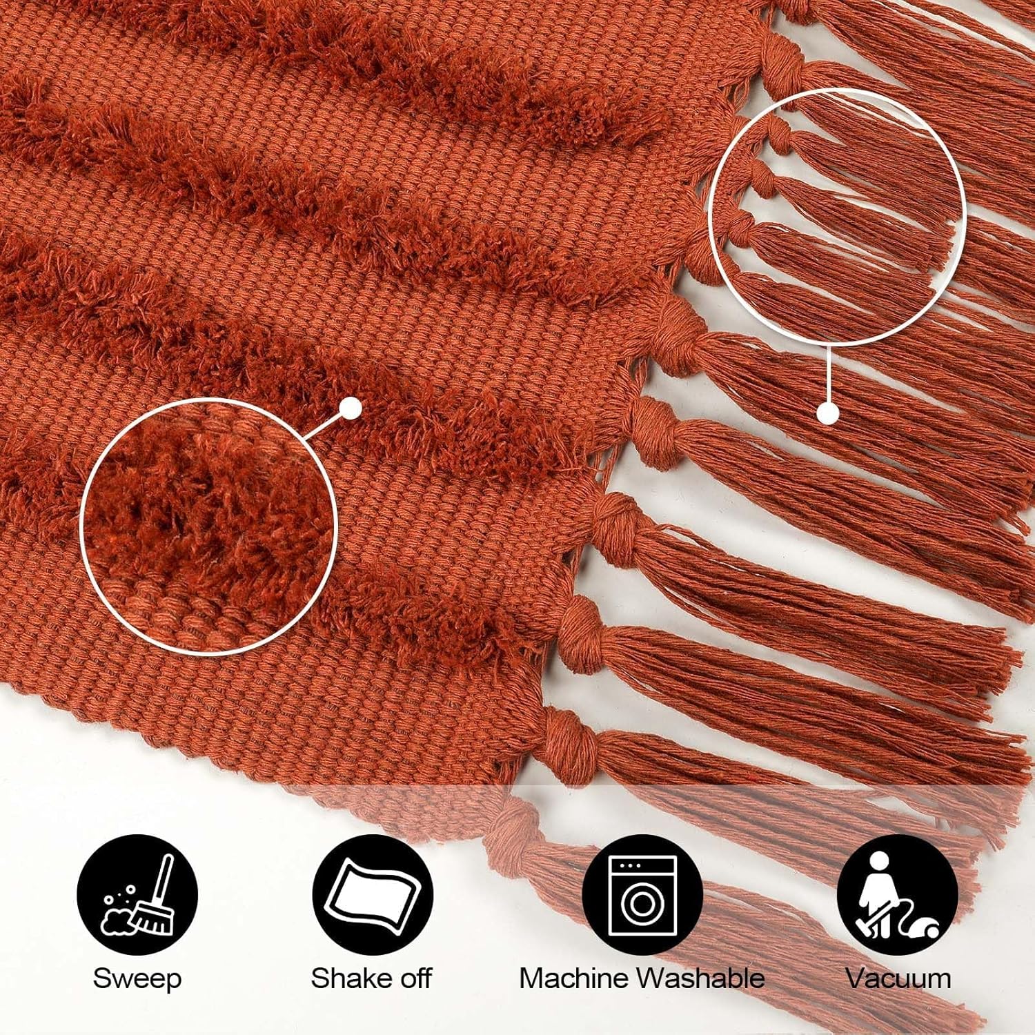 LEEVNA Washable Bathroom Rugs 2'x3', Hand-Woven Kitchen Rug with Tessal, Terracotta Bedroom Throw Rugs, Boho Tufted Rainbow Rug, Farmhouse Indoor Door Mat for Entryway/Porch/Back Door