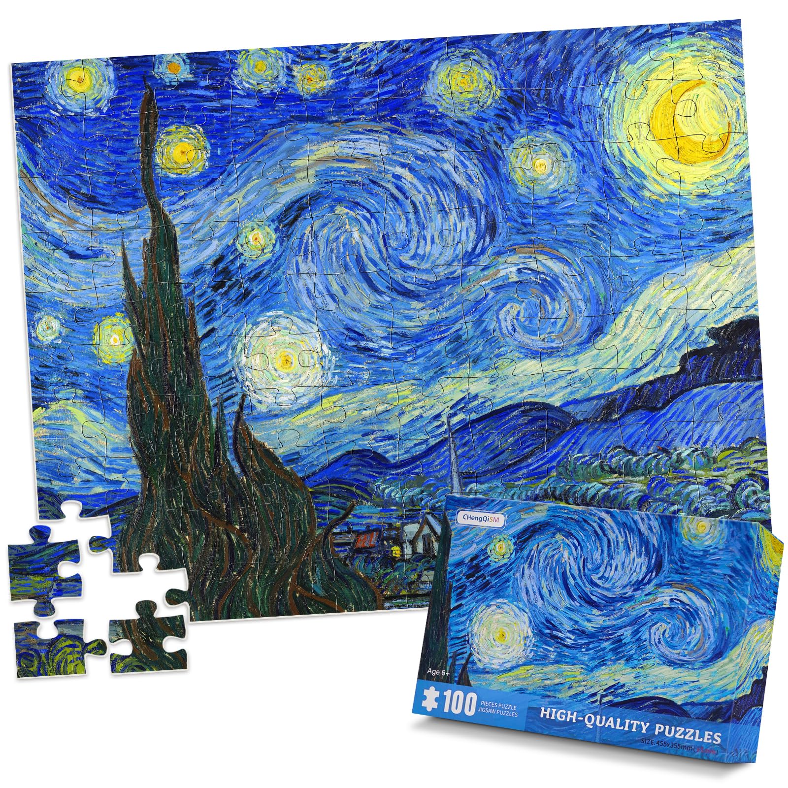 100 piece jigsaw puzzles for children-The Starry Night 100 Piece Puzzle Famous Oil Painting 100 Piece Puzzles For Adults Classic Art 100 Piece Puzzles by Vincent Van Gogh 100 piece jigsaw puzzles
