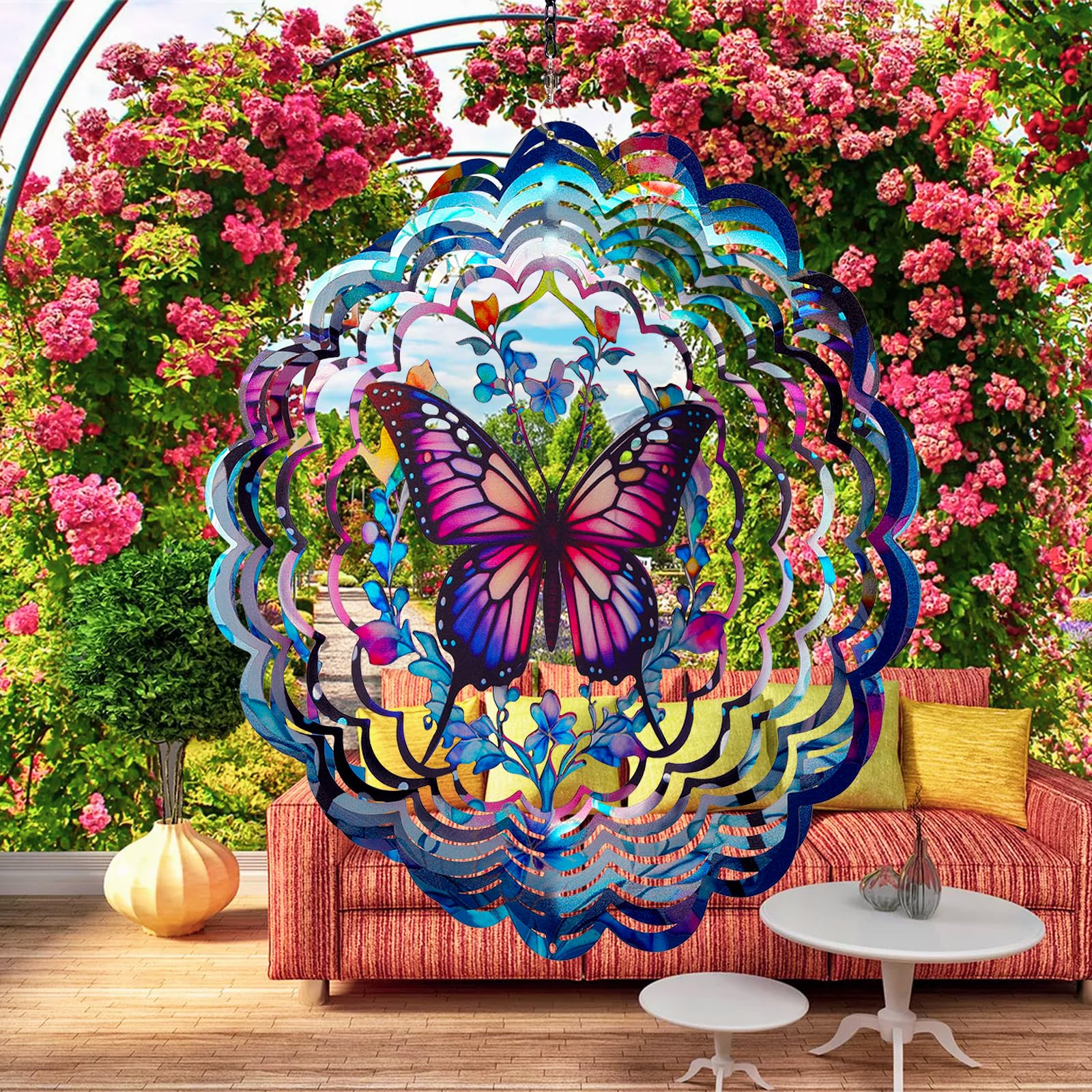 Butterfly Wind Spinners Outdoor - 12 inch Butterflies Outdoor Hanging Wind Sculptures Birthday Gifts for Women, Mom, Grandma, Gardening for Garden Decor for Outside, Patio, Yard, Lawn, Balcony