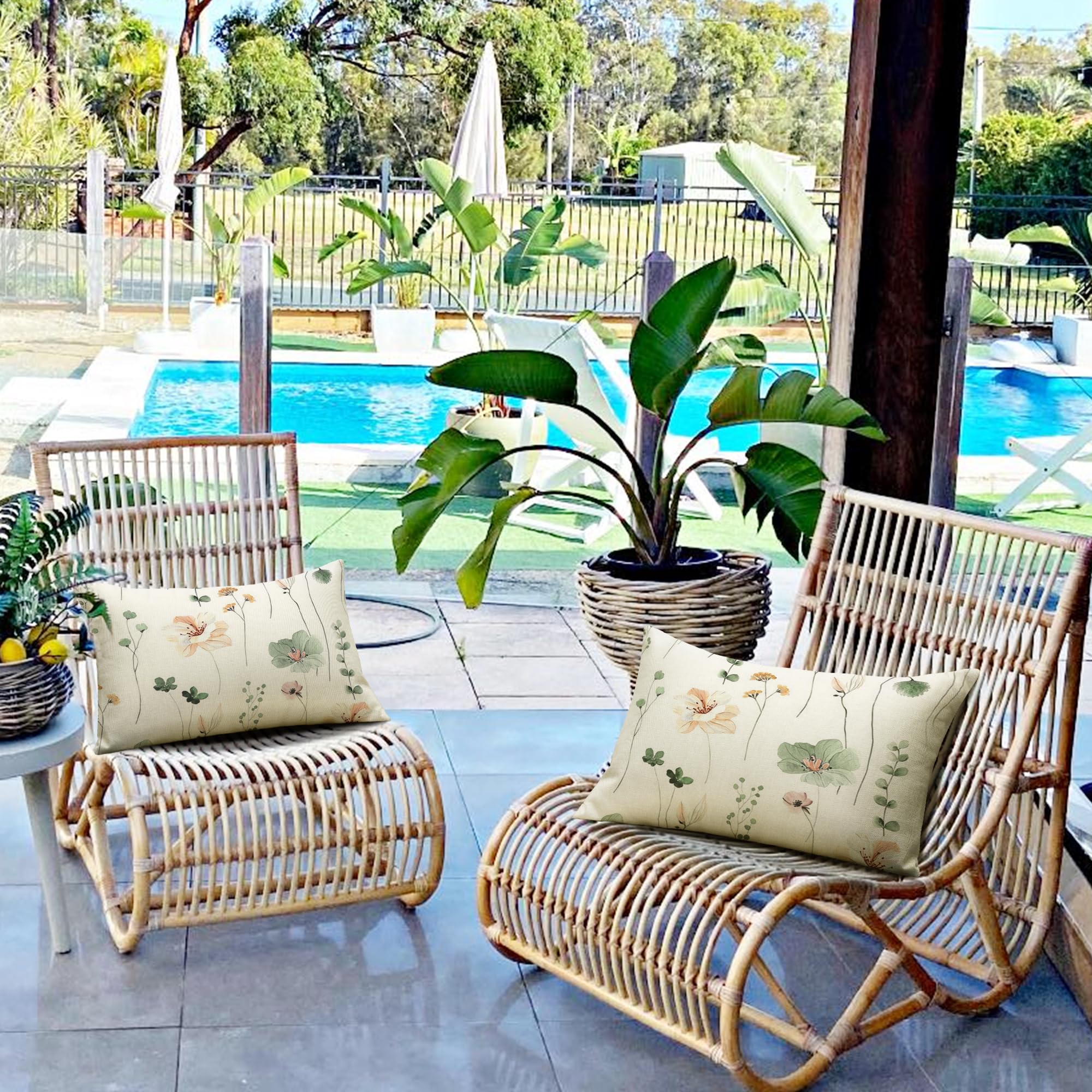 Kopfkissenbezug 30x50cm 2er Set Samt - Retro Blumen Design Für Sofa & Wohnzimmer Deko