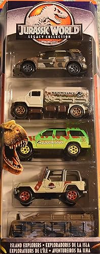 Matchbox Jurassic World Legacy Collection Paquete de 5 ~ Island Explorers (Mercedes-Benz ML320 '97, MBX Tanker, Ford Explorer Tour, Jeep Wrangler