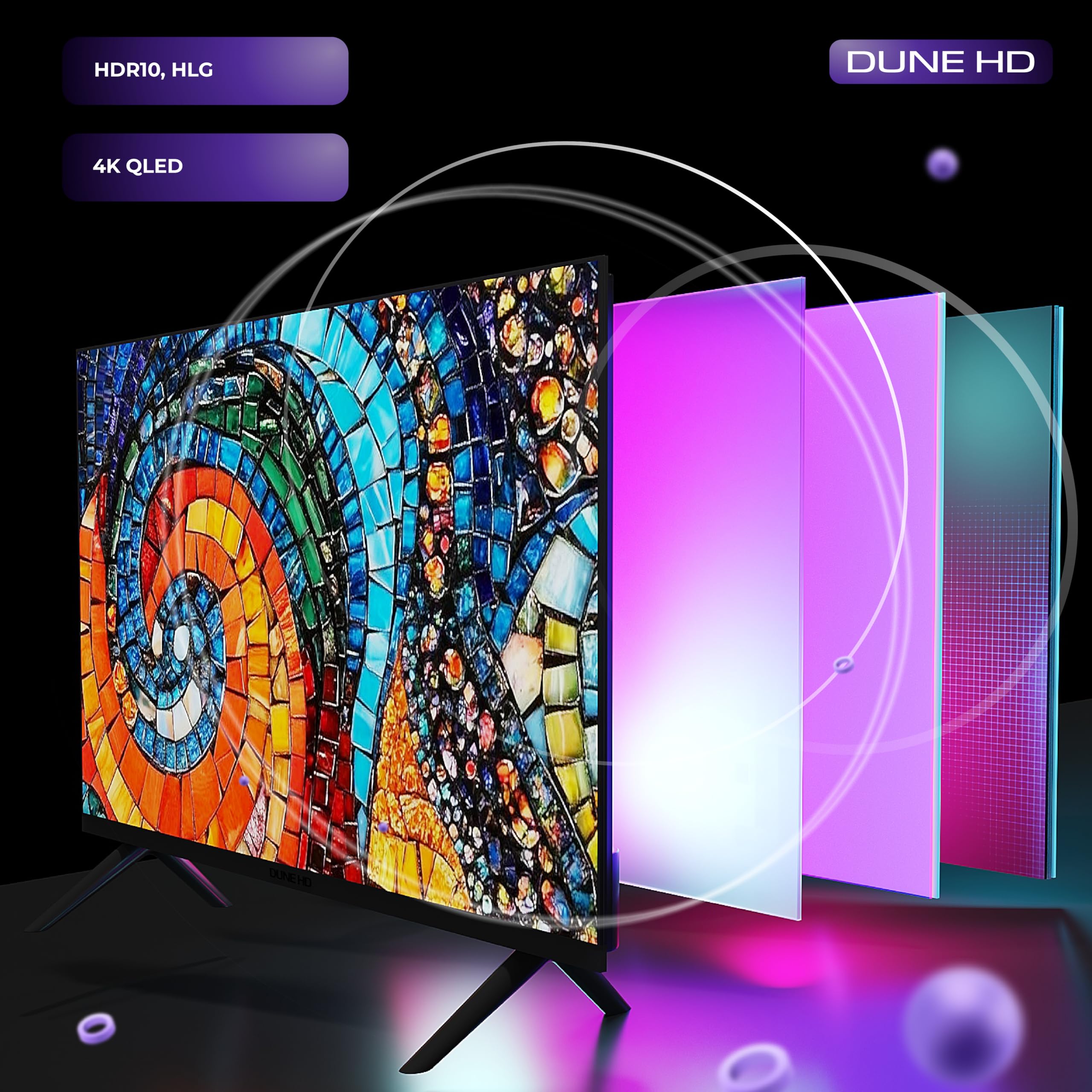 Dune HD Smart TV 43" (2026), QLED 4K UHD Quantum Dots, HDR10 HLG, Whale OS Android, 2+16, Sintonizador Triple DVB-T/T2/S/S2/C + TV analógica, Control por Voz, AirPlay, Miracast (43, Pulgadas)
