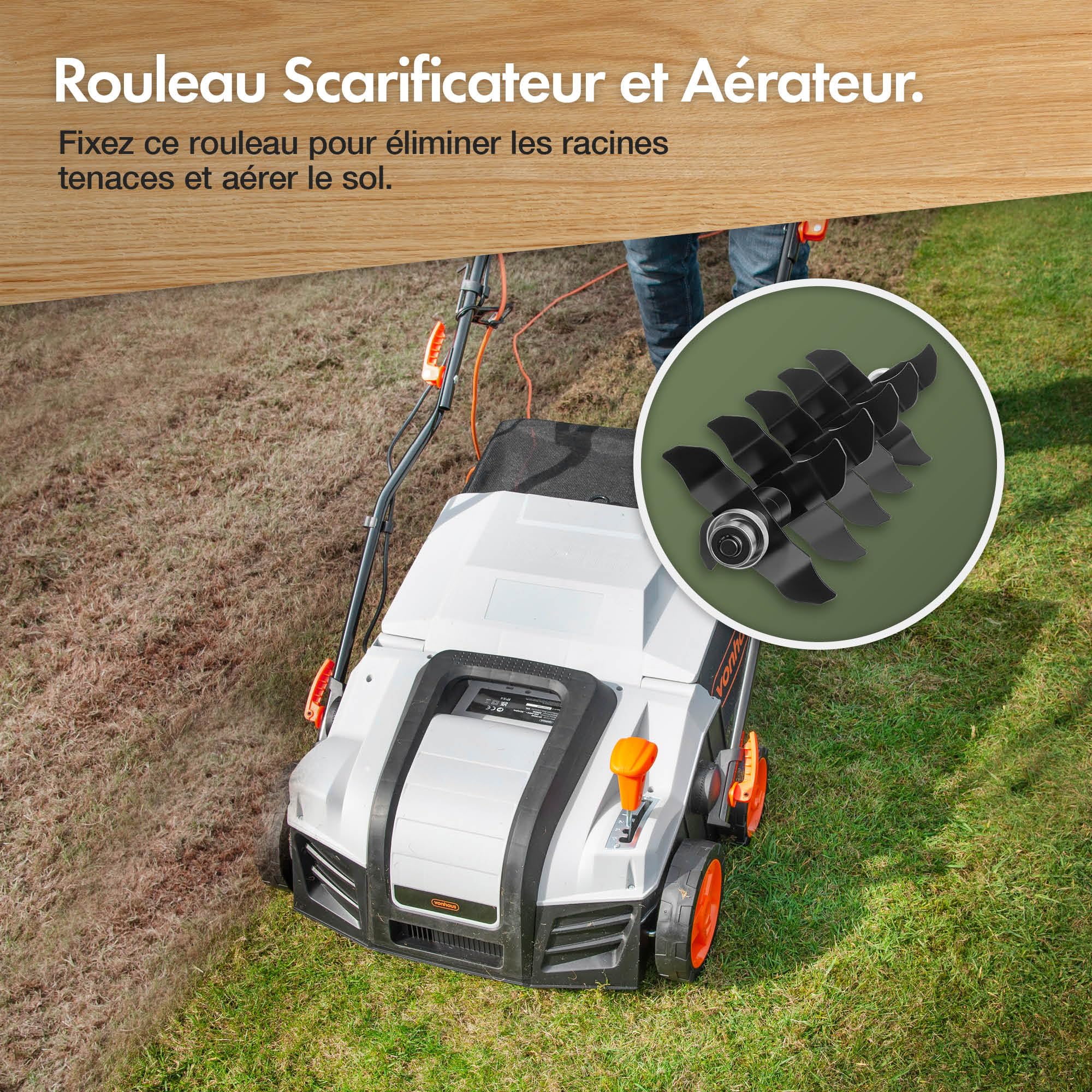 VonHaus Scarificateur/Aérateur/Râteau Électrique 1800W – Pour Scarification Et Râtelage Du Gazon, Élimine Feutre, Mousse Et Feuilles, Aère Le Sol, Bac De Ramassage 55L, 5 Hauteurs, Largeur 38cm