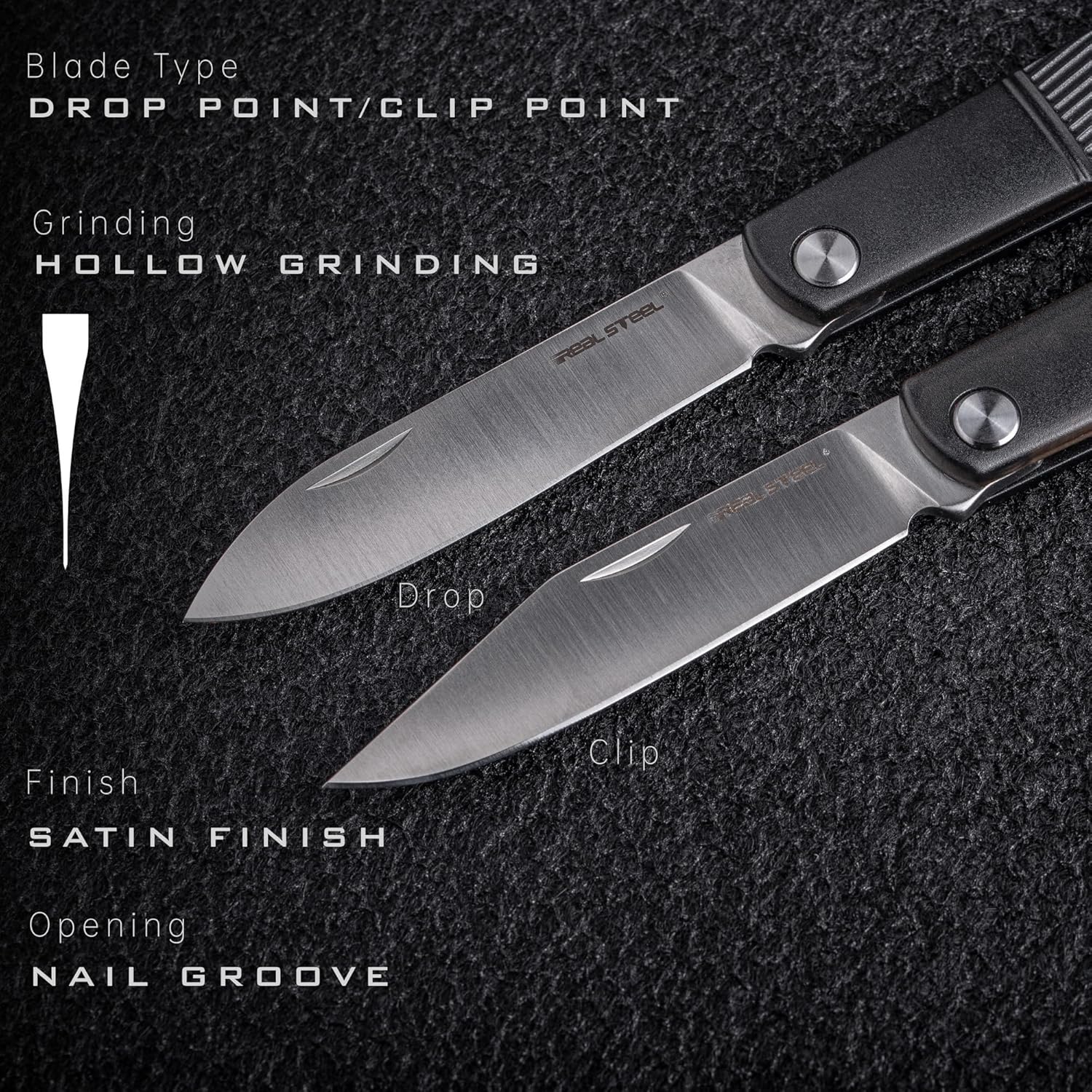 REALSTEEL Real Barlow RB-1 Pocket Knife,Folding Knives,Detachable Fork Clip,2.87" 12C27 Steel Satin Blade,1.5oz,Slipjoint,Nail Nick,EDC Indoor,Daily Use,Gift for Men Women(Black Drop Point)