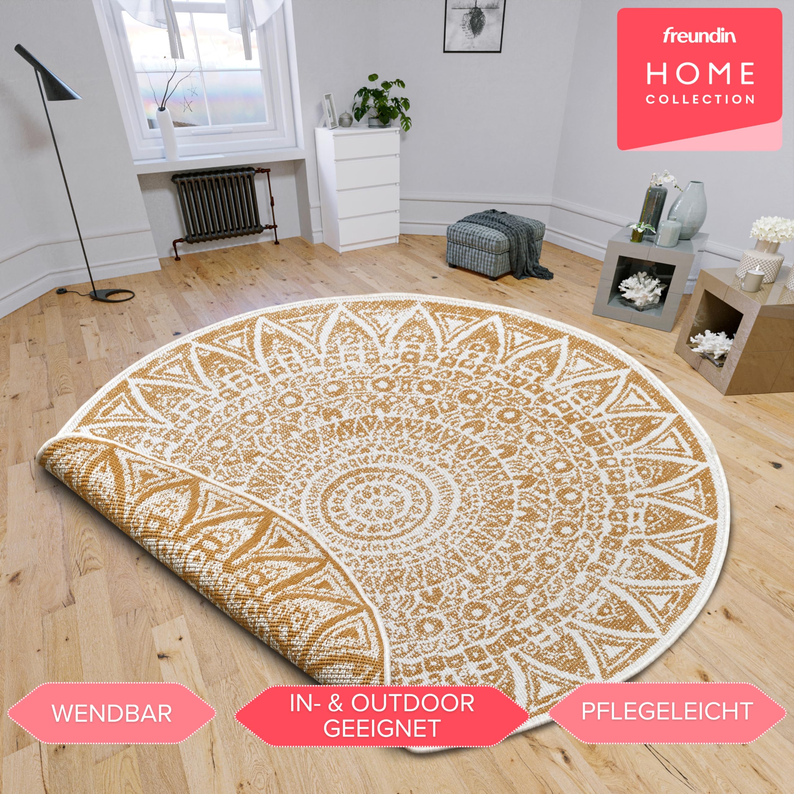 Freundin Home Collection Lilja Indoor and Outdoor Reversible Rug, Round, Flat Weave, Boho Design, Oeko-Tex - Image 2