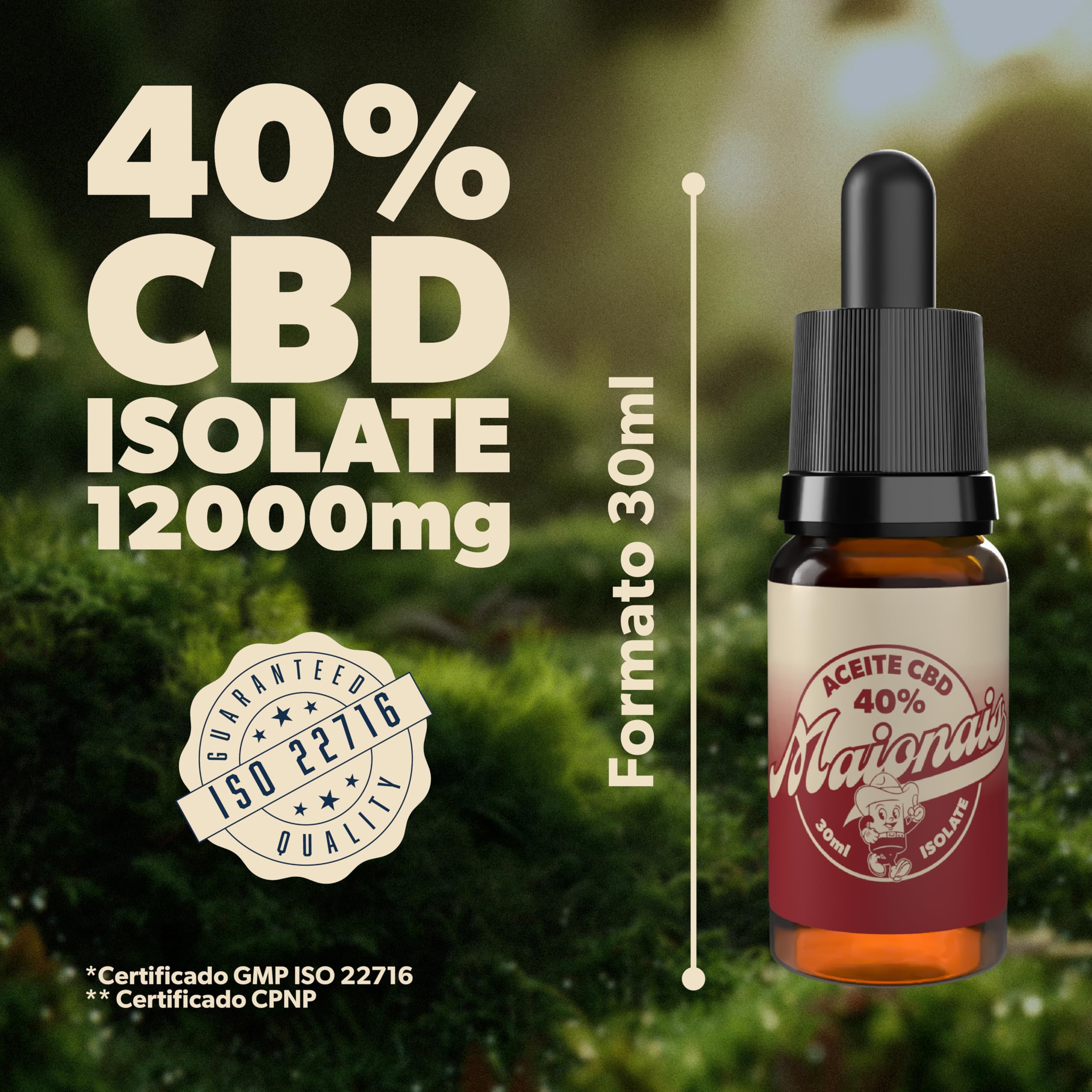 Aceite de Cañamo Isolated 40% | Máxima Potencia 30ml | Máxima Pureza | 0% THC | Oil Orgánico y Testado en Laboratorio | Certificado CPNP