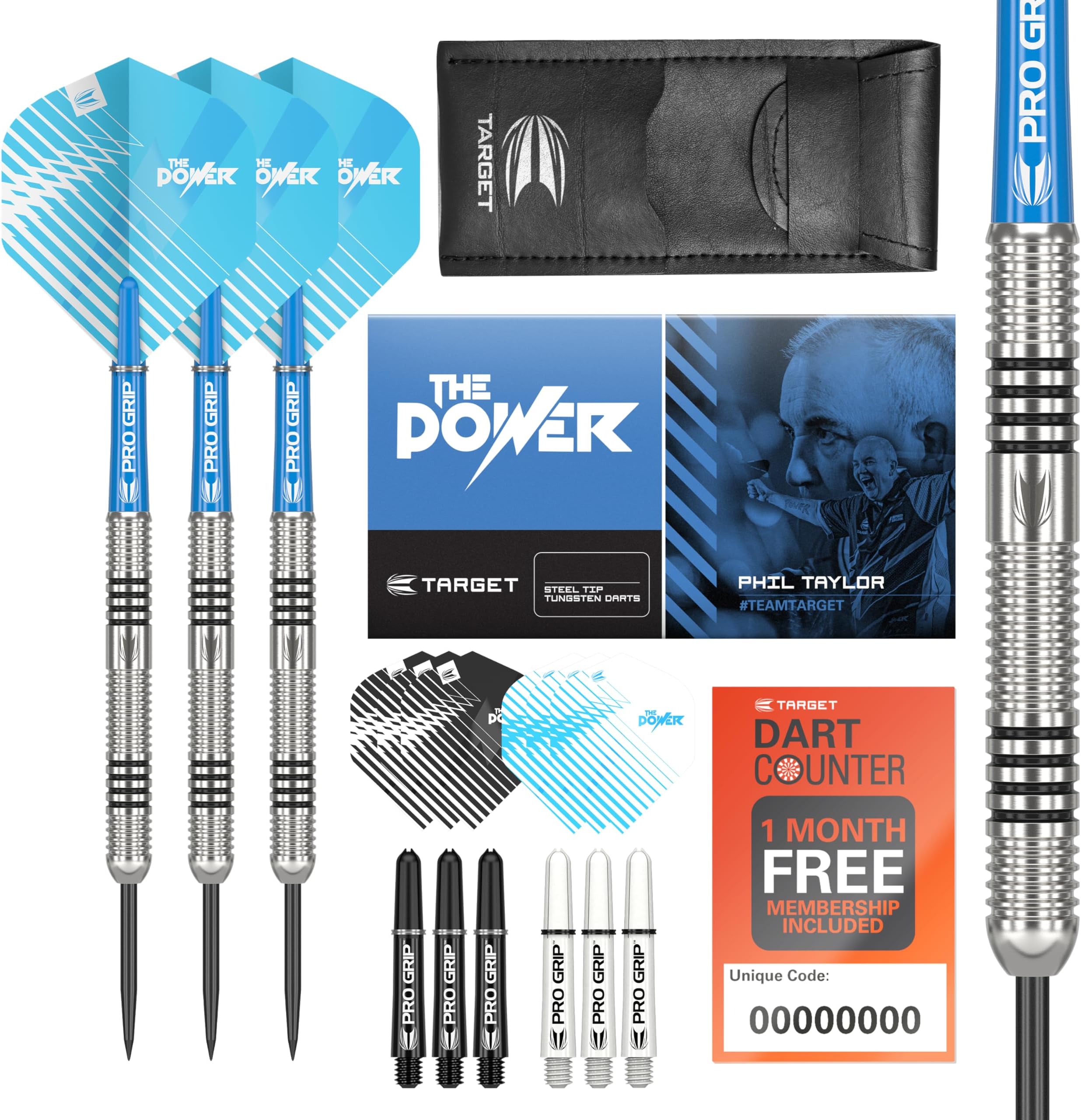 Target Darts Phil Taylor 22G/23G/24G Tungsten Steel Tip Darts Set | 9 Pro Grip Shafts | 9 Pro Ultra Flights | Dart Wallet Bundle