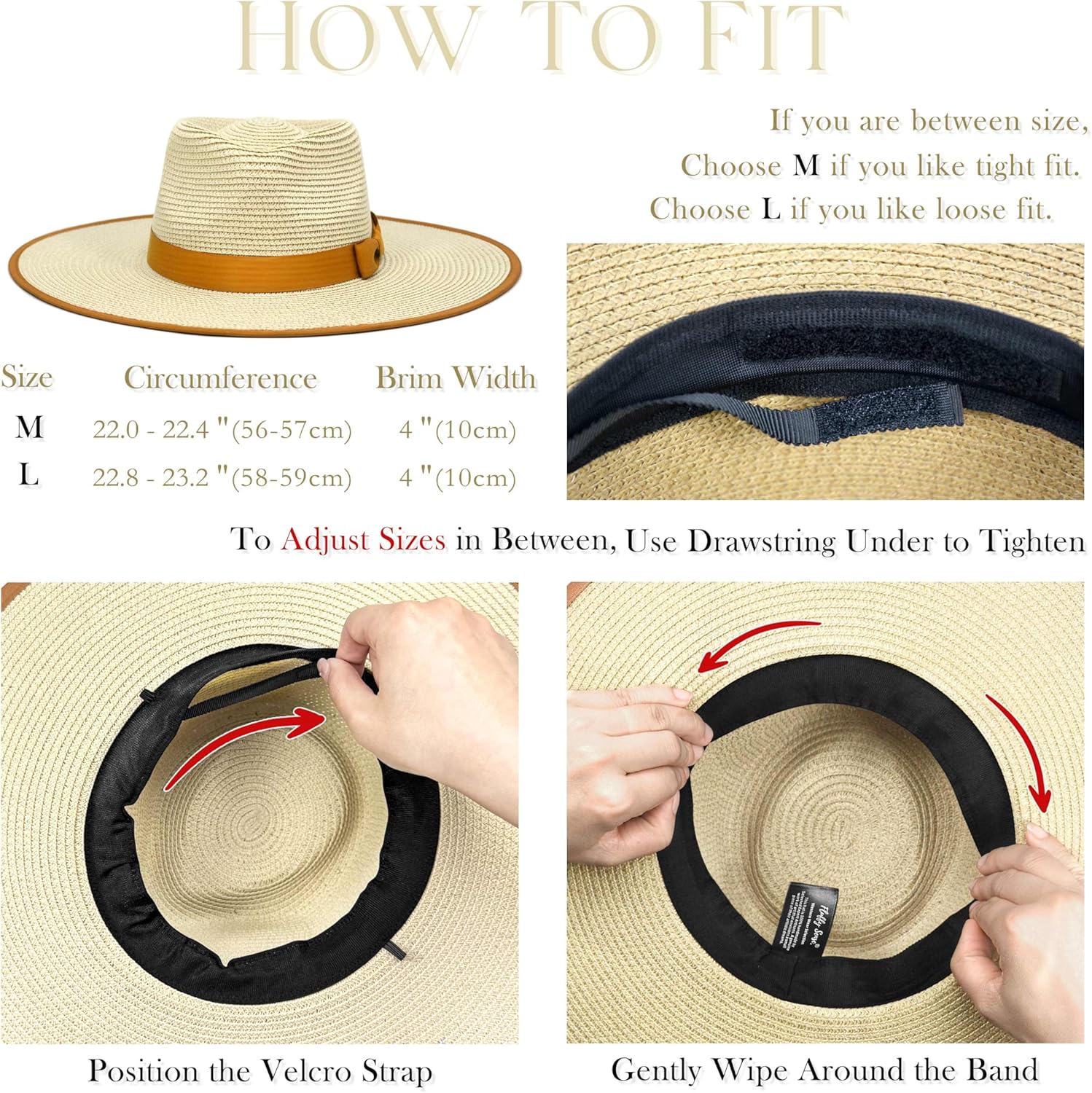 FLUFFY SENSE. Unisex Wide Brim Sun Hat Straw Panama Rancher Fedora Hat for Men Beach Hat for Women - Image 3