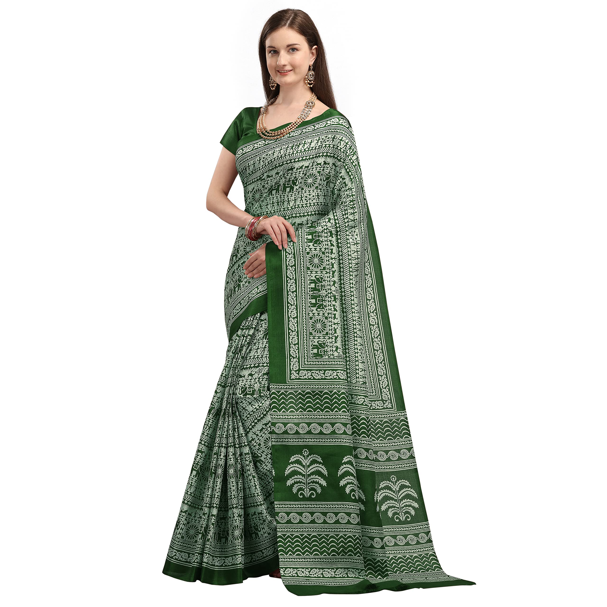 EthnicJunction Kalamkari Women's Printed Cotton Silk Saree with Blouse