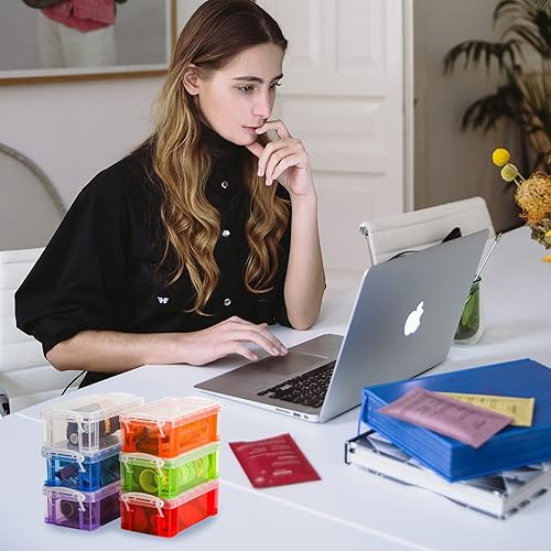 Miniatura 6 de Hiceeden Paquete de 12 cajas de almacenamiento pequeñas de plástico con tapa, 5.3 x 3 x 2 pulgadas, apilables, con pestillo transparente, contenedor