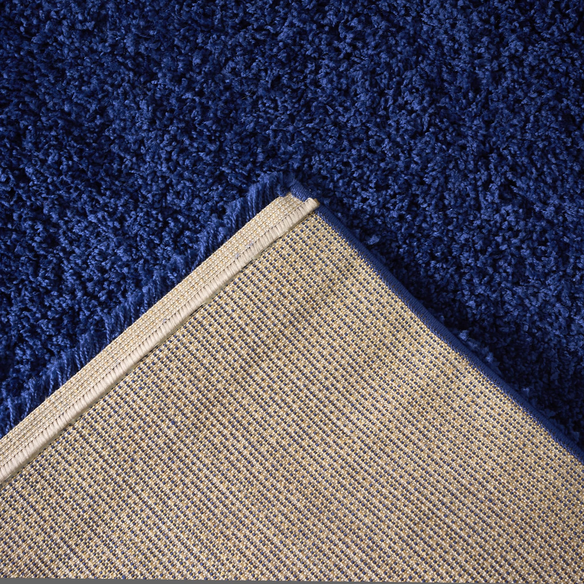 Bravich Navy Blue Shaggy Rug 80 x 150cm (2'7" x 4'11") 5cm Pile Medium Thick Fluffy Living Room Hessian Backed Washable — view 9