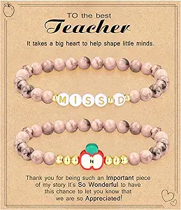 Teacher Appreciation Gifts for Women,Teacher Must Haves Initial Bracelet Mrs Miss End of Year Teacher Gifts Thank You for Helping Me Grow Music Math Science Teachers Bracelets Retirement 2 Set Jewelry