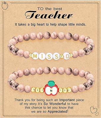 Teacher Appreciation Gifts for Women,Teacher Must Haves Initial Bracelet Mrs Miss End of Year Teacher Gifts Thank You for Helping Me Grow Music Math Science Teachers Bracelets Retirement 2 Set Jewelry