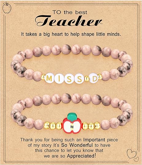 Teacher Appreciation Gifts for Women,Teacher Must Haves Initial Bracelet Mrs Miss End of Year Teacher Gifts Thank You for Helping Me Grow Music Math Science Teachers Bracelets Retirement 2 Set Jewelry