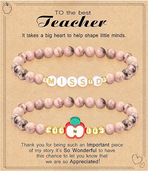 Teacher Appreciation Gifts for Women,Teacher Must Haves Initial Bracelet Mrs Miss End of Year Teacher Gifts Thank You for Helping Me Grow Music Math Science Teachers Bracelets Retirement 2 Set Jewelry