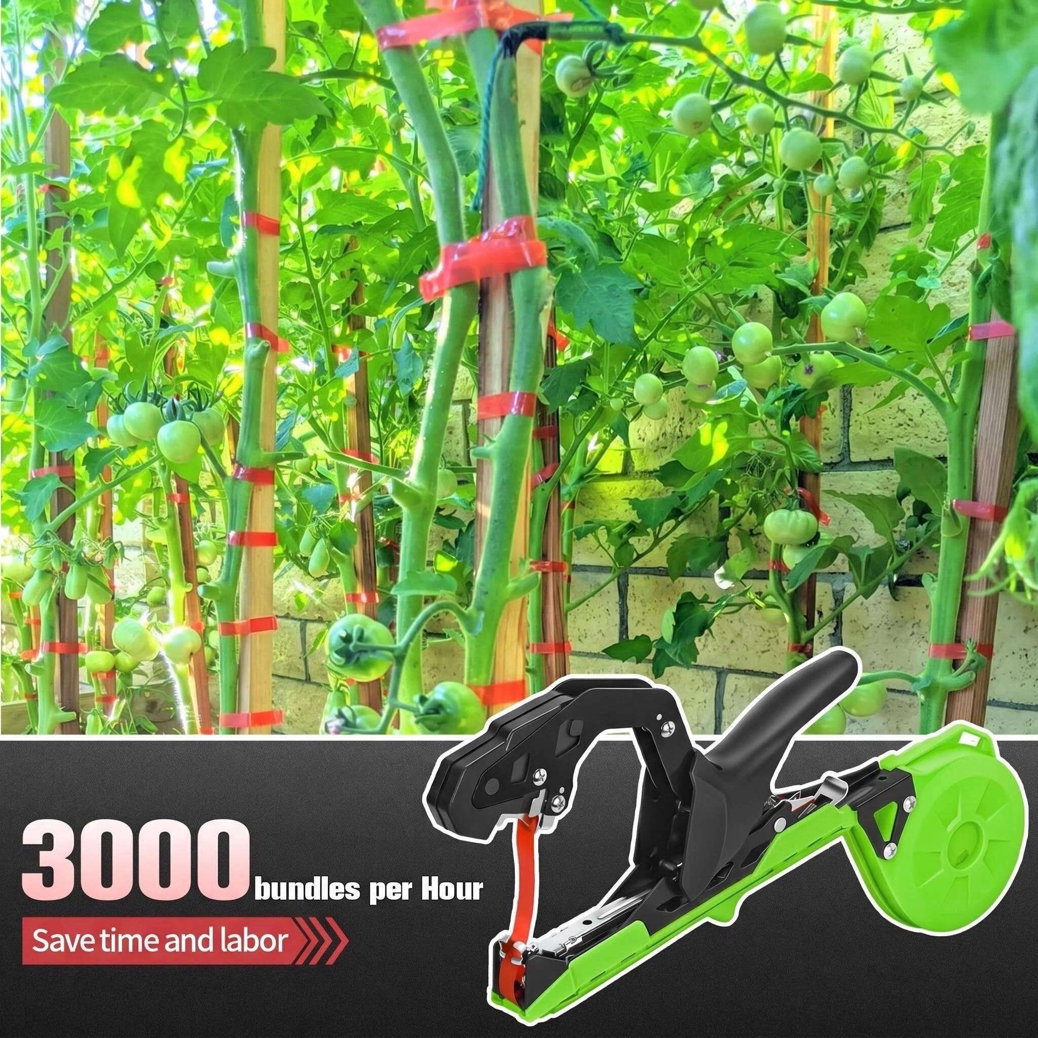Atadora de Plantas Profesional, Máquina para Atar Tomates, Viñas, Uvas, Pepinos y Flores – Herramienta de Cinta Rápida y Eficiente con Grapas y Cintas Incluidas, Verde/Negro