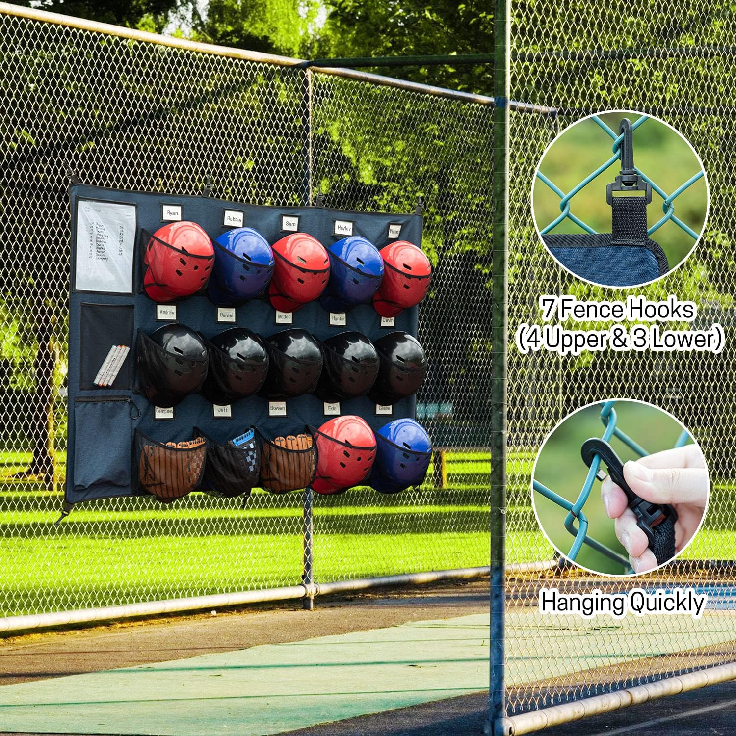 Hanging Helmet Bag for Baseball Softball Dugout Organizer for 17