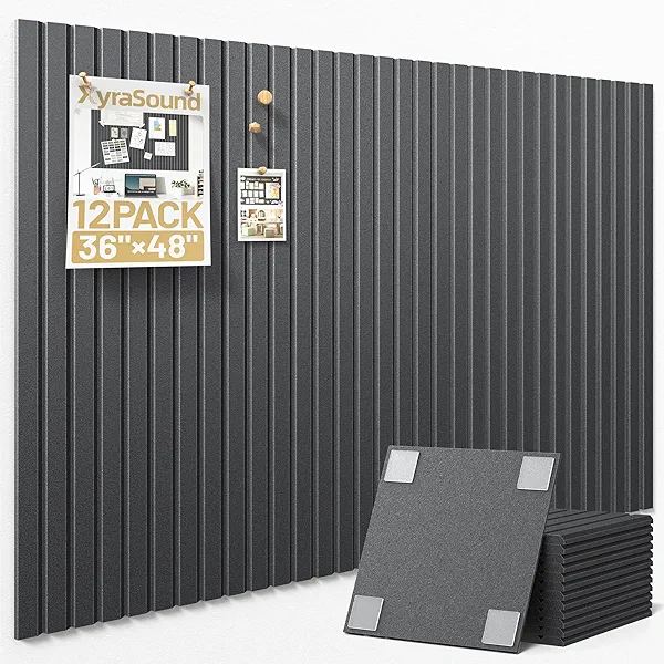 Large Cork Board for Wall 36" x 48" Black Bulletin Board with Safe Removable Adhesive Squares for Pictures Photos, Alternative CorkBoard Felt Pin Boards Tiles for Office Classroom Wall Decor - 12 Pack